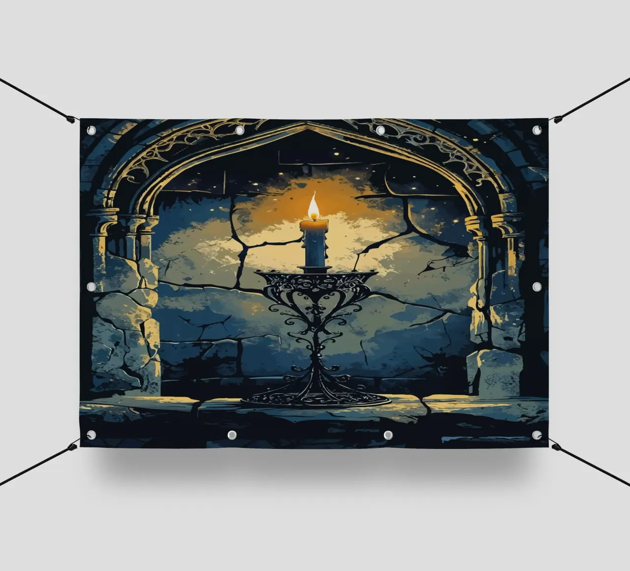 Candela mistica in un arco gotico telo in pvc da pixelbull - medieval art and more