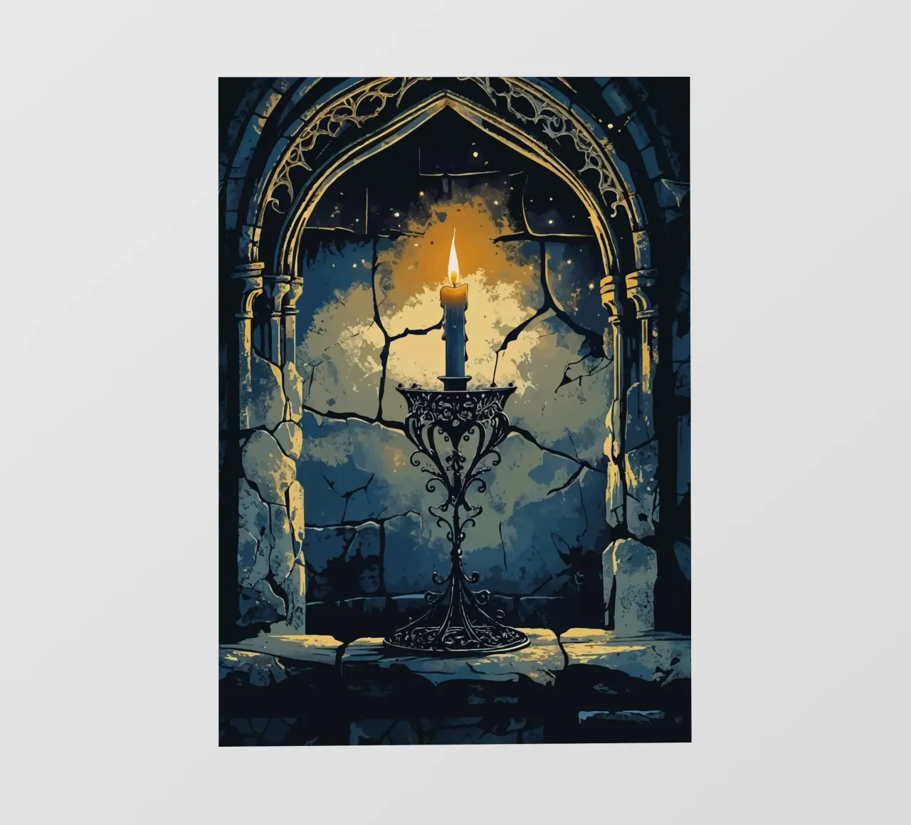 Candela mistica in un arco gotico telo in pvc da pixelbull - medieval art and more