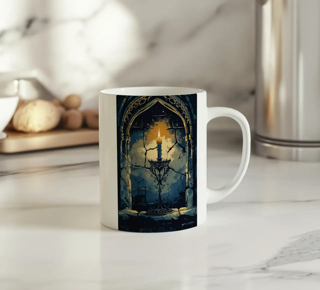 Candela mistica in un arco gotico tazza in ceramica da pixelbull - medieval art and more