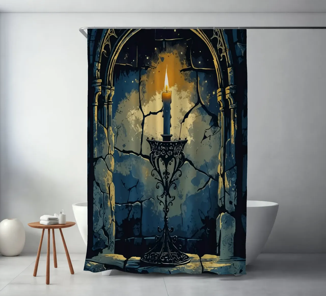 Candela mistica in un arco gotico tenda da doccia da pixelbull - medieval art and more