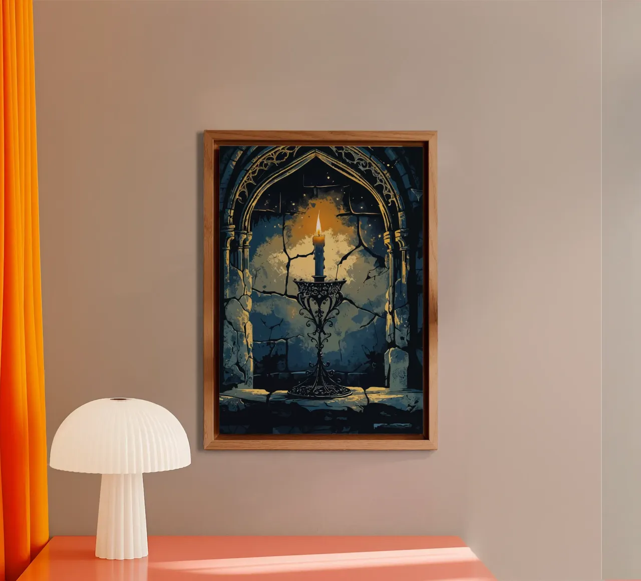 Candela mistica in un arco gotico alluminio dibond da pixelbull - medieval art and more