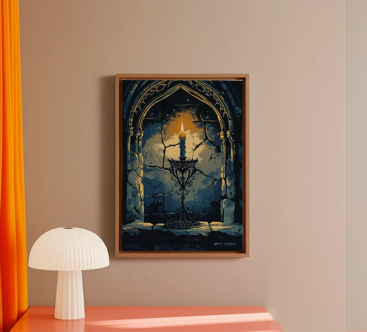 Candela mistica in un arco gotico tela da pixelbull - medieval art and more