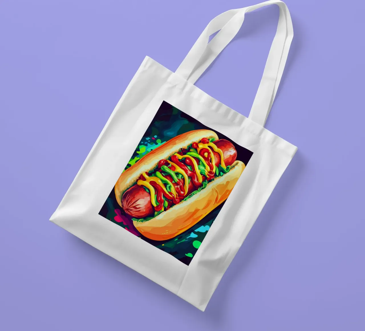 Hot dog colorati con un'esplosione di salsa borsa in juta da pixelbull - medieval art and more
