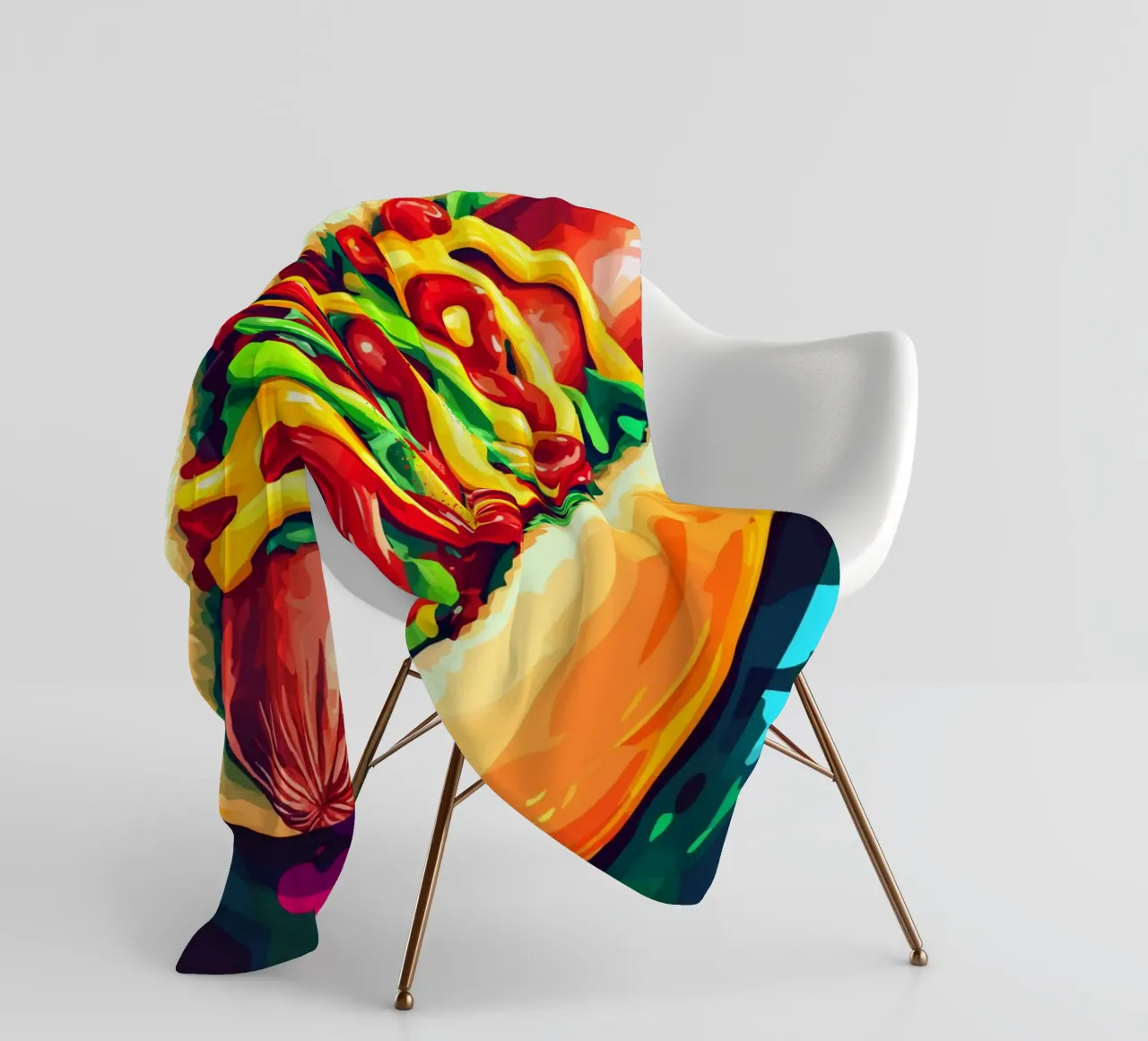 Hot dog colorati con un'esplosione di salsa coperta in pile da pixelbull - medieval art and more