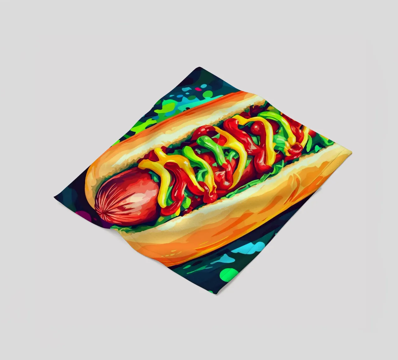 Hot dog colorati con un'esplosione di salsa coperta in pile da pixelbull - medieval art and more