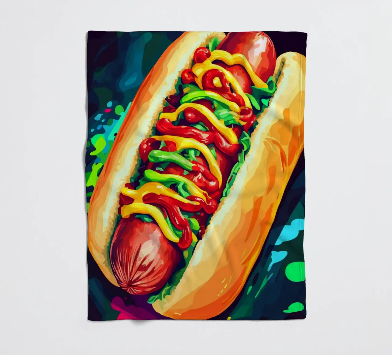 Hot dog colorati con un'esplosione di salsa coperta in pile da pixelbull - medieval art and more