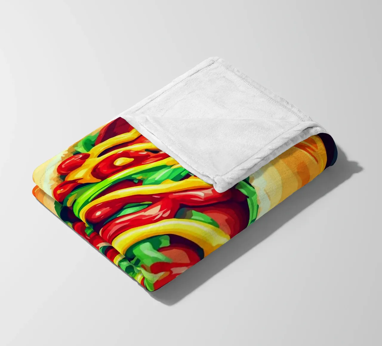 Hot dog colorati con un'esplosione di salsa coperta in pile da pixelbull - medieval art and more