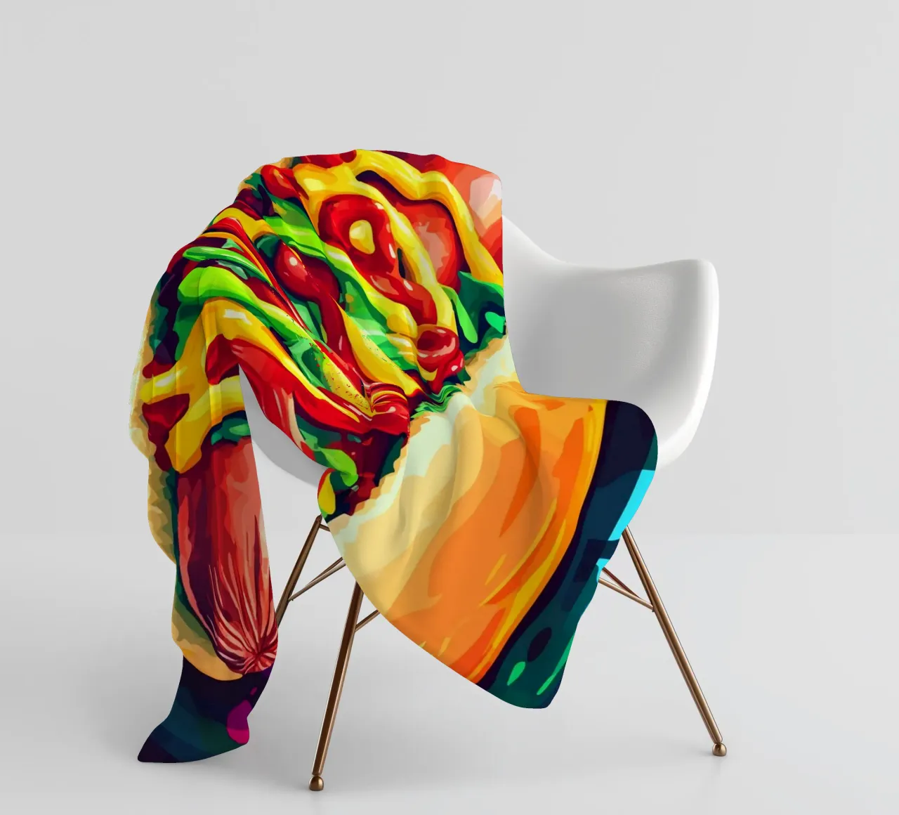 Hot dog colorati con un'esplosione di salsa coperta in pile da pixelbull - medieval art and more