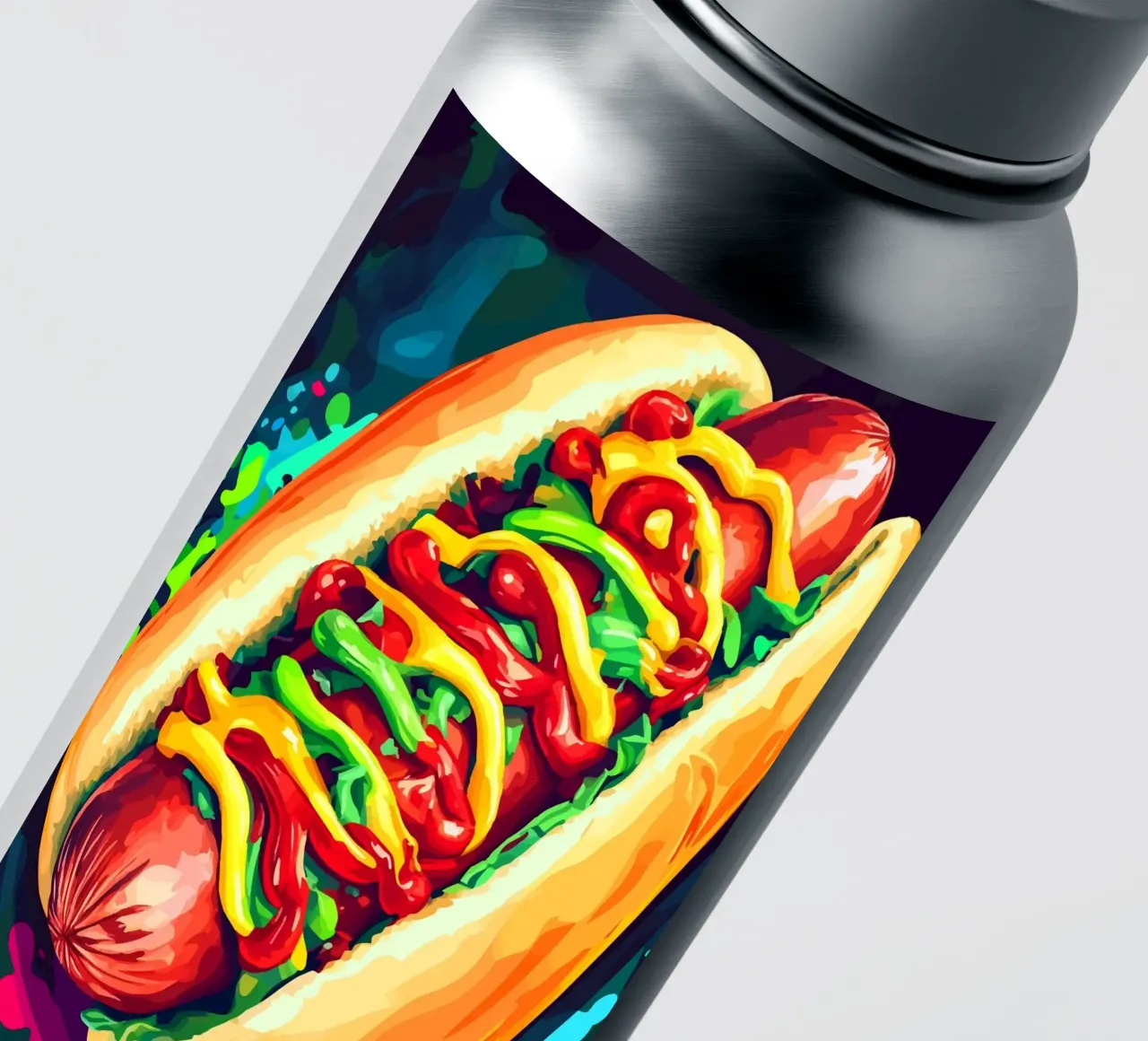 Hot dog colorati con un'esplosione di salsa adesivo da pixelbull - medieval art and more