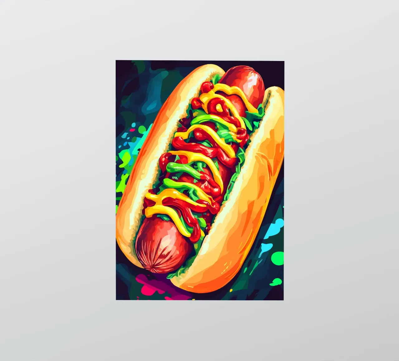 Hot dog colorati con un'esplosione di salsa adesivo da pixelbull - medieval art and more