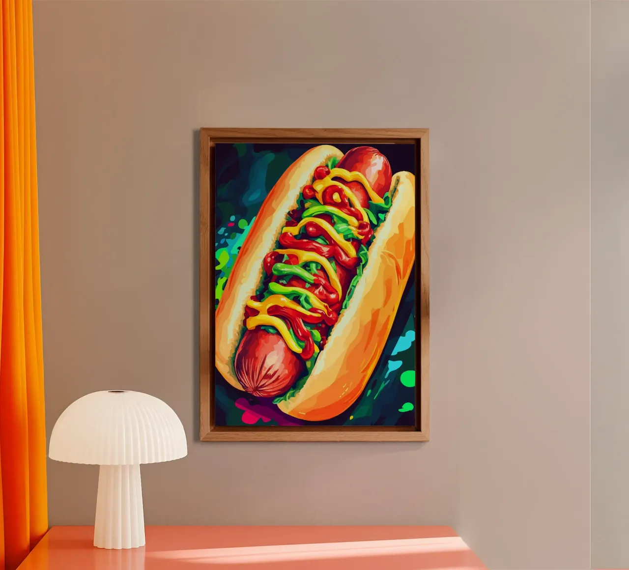 Hot dog colorati con un'esplosione di salsa alluminio dibond da pixelbull - medieval art and more