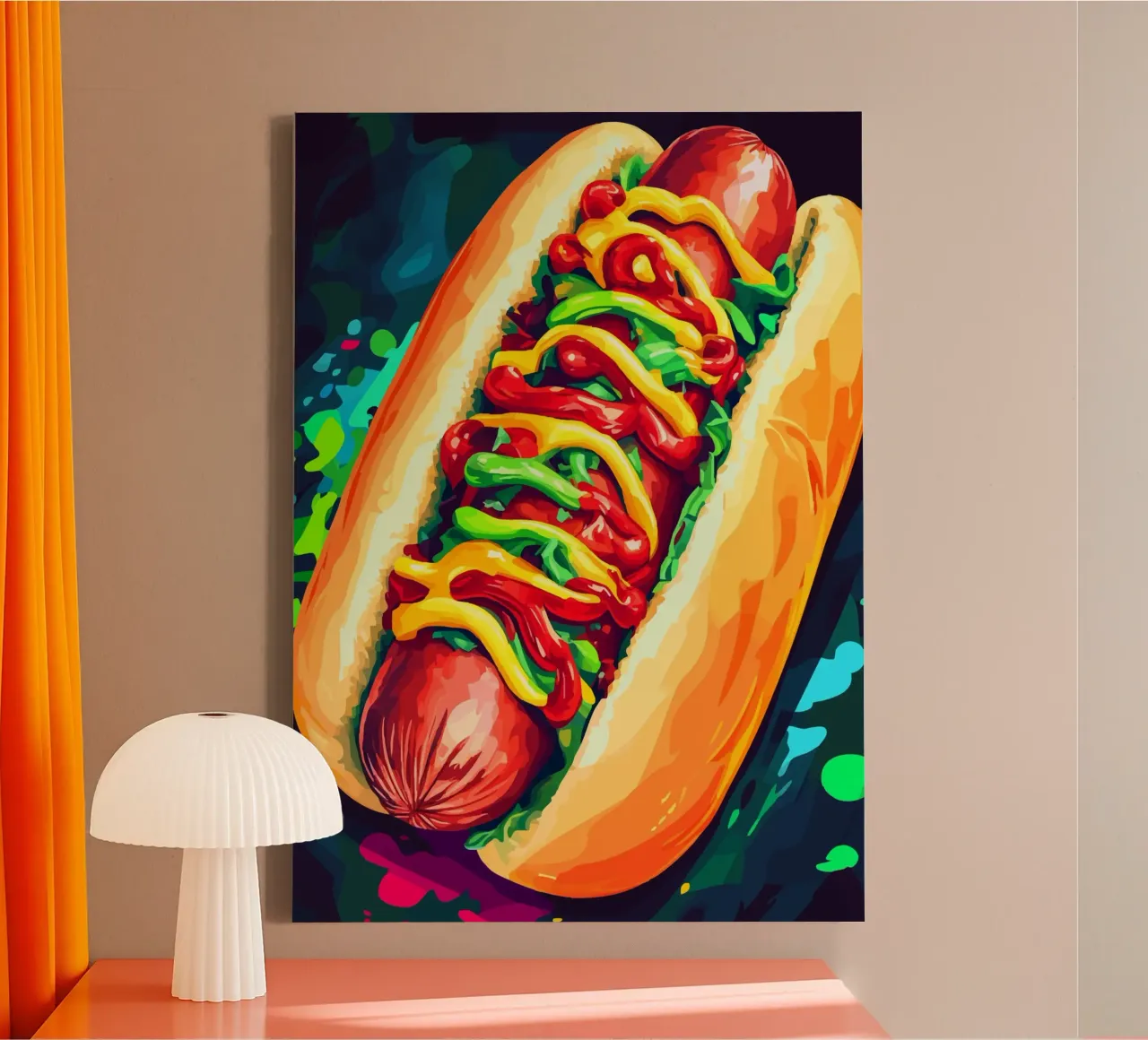 Hot dog colorati con un'esplosione di salsa tela da pixelbull - medieval art and more