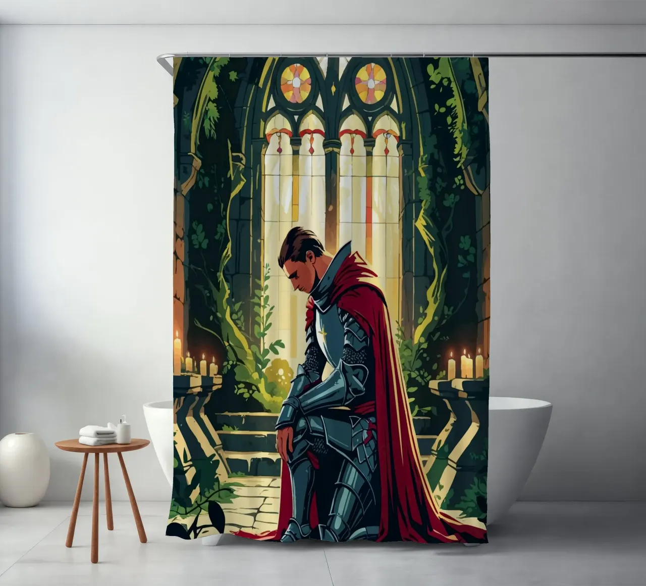 Ritter in stiller Andacht tenda da doccia da pixelbull - medieval art and more