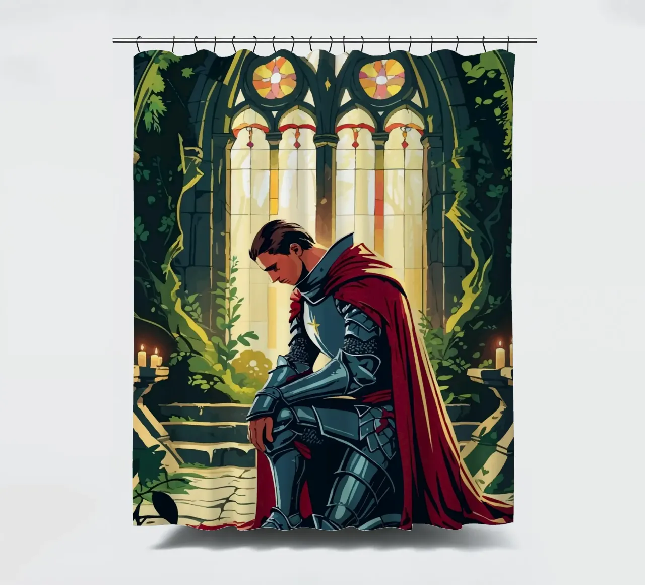 Ritter in stiller Andacht tenda da doccia da pixelbull - medieval art and more