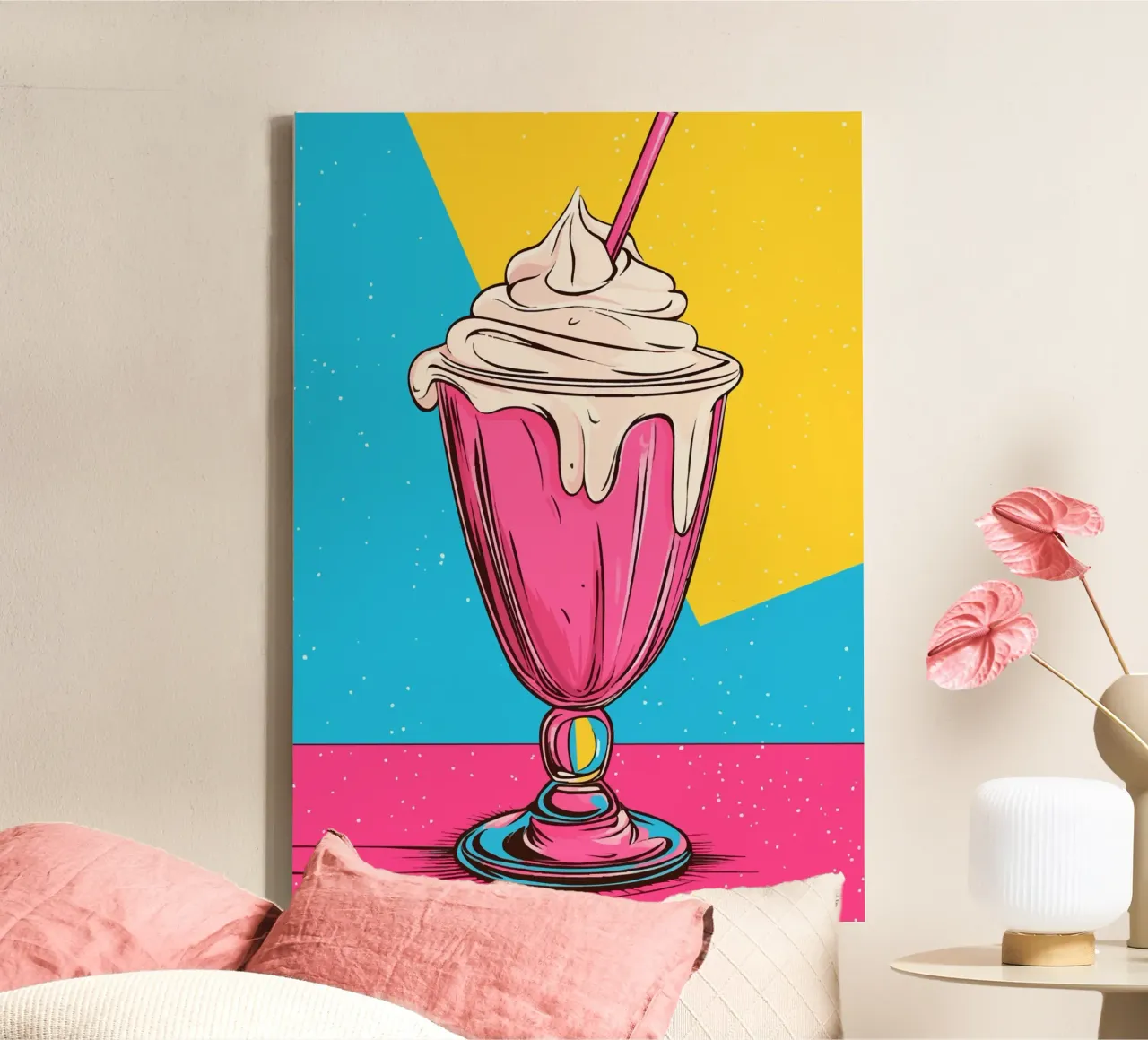 Retro milkshake in pink and blue canvas with Floater frame by pixelbull - medieval art and more