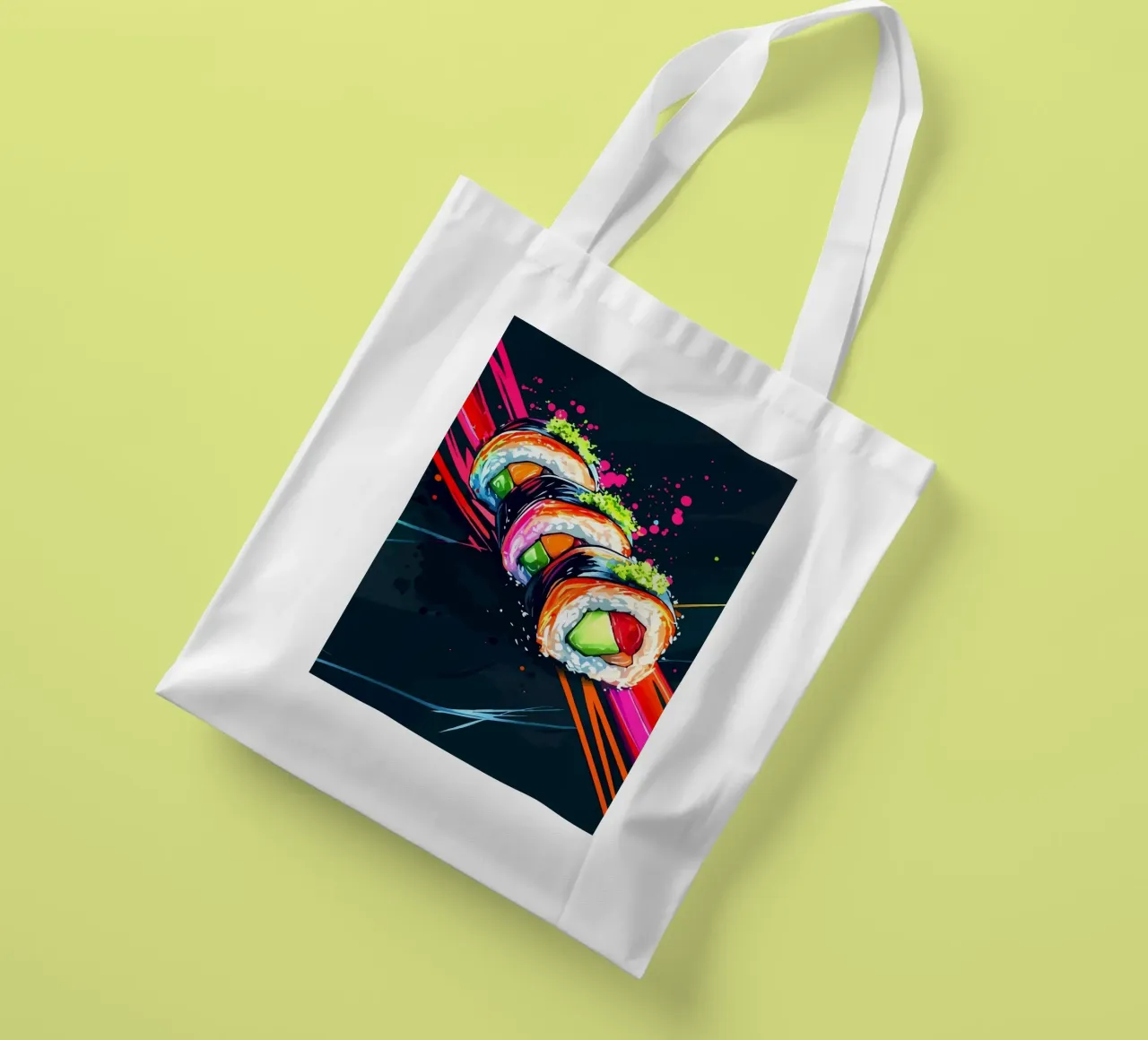 Rotoli di sushi dinamici con colori al neon borsa in juta da pixelbull - medieval art and more