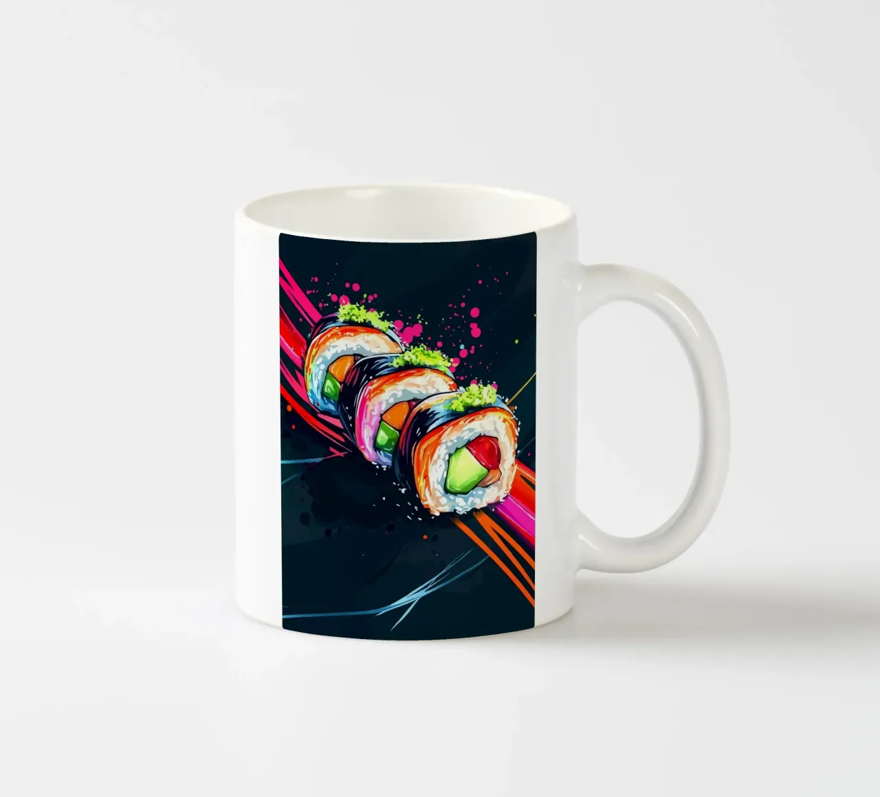 Rotoli di sushi dinamici con colori al neon tazza in ceramica da pixelbull - medieval art and more