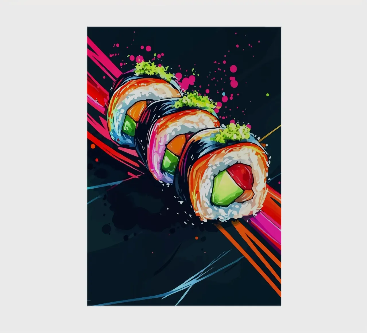 Dynamic sushi rolls in neon colours notebook by pixelbull - medieval art and more