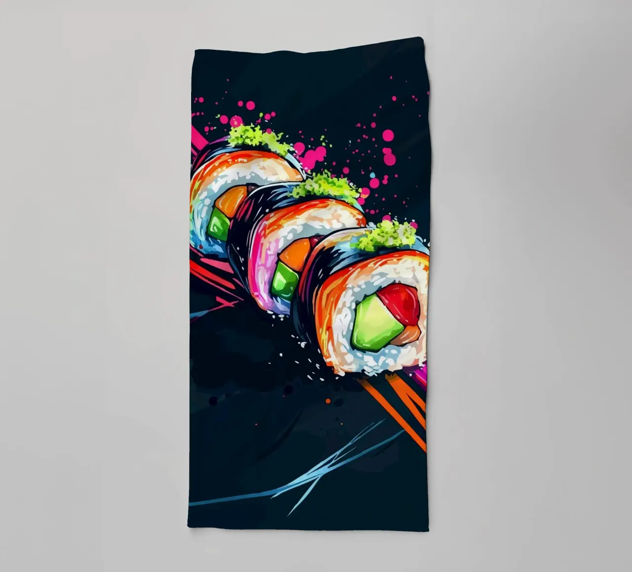 Dynamic sushi rolls in neon colours towel by pixelbull - medieval art and more