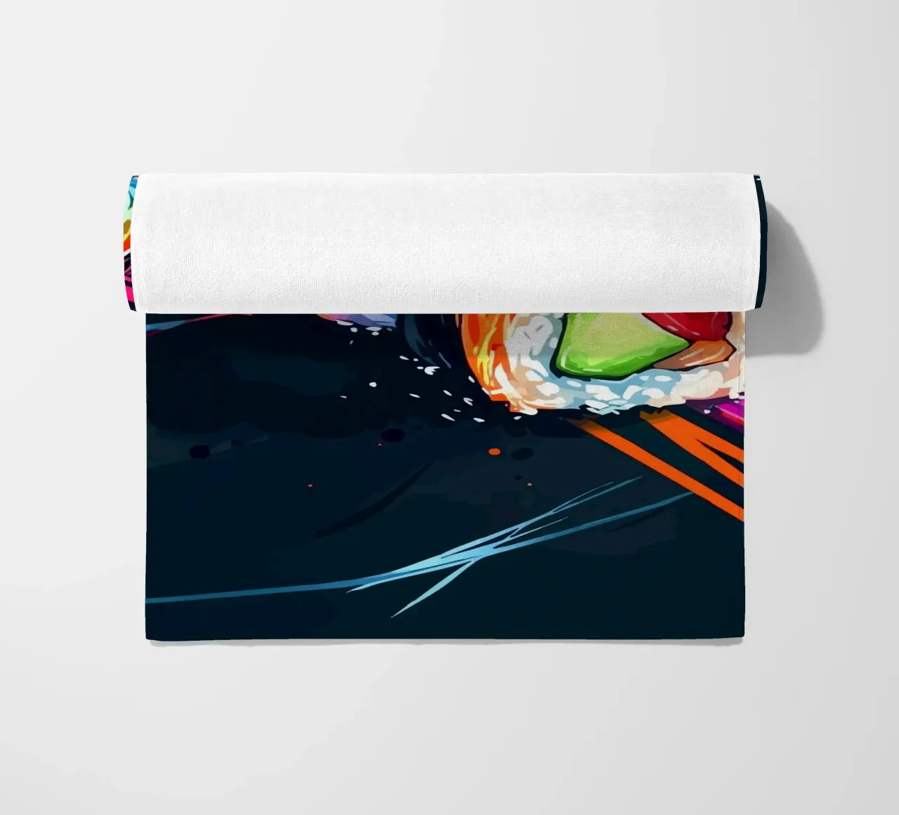 Rotoli di sushi dinamici con colori al neon telo mare da pixelbull - medieval art and more