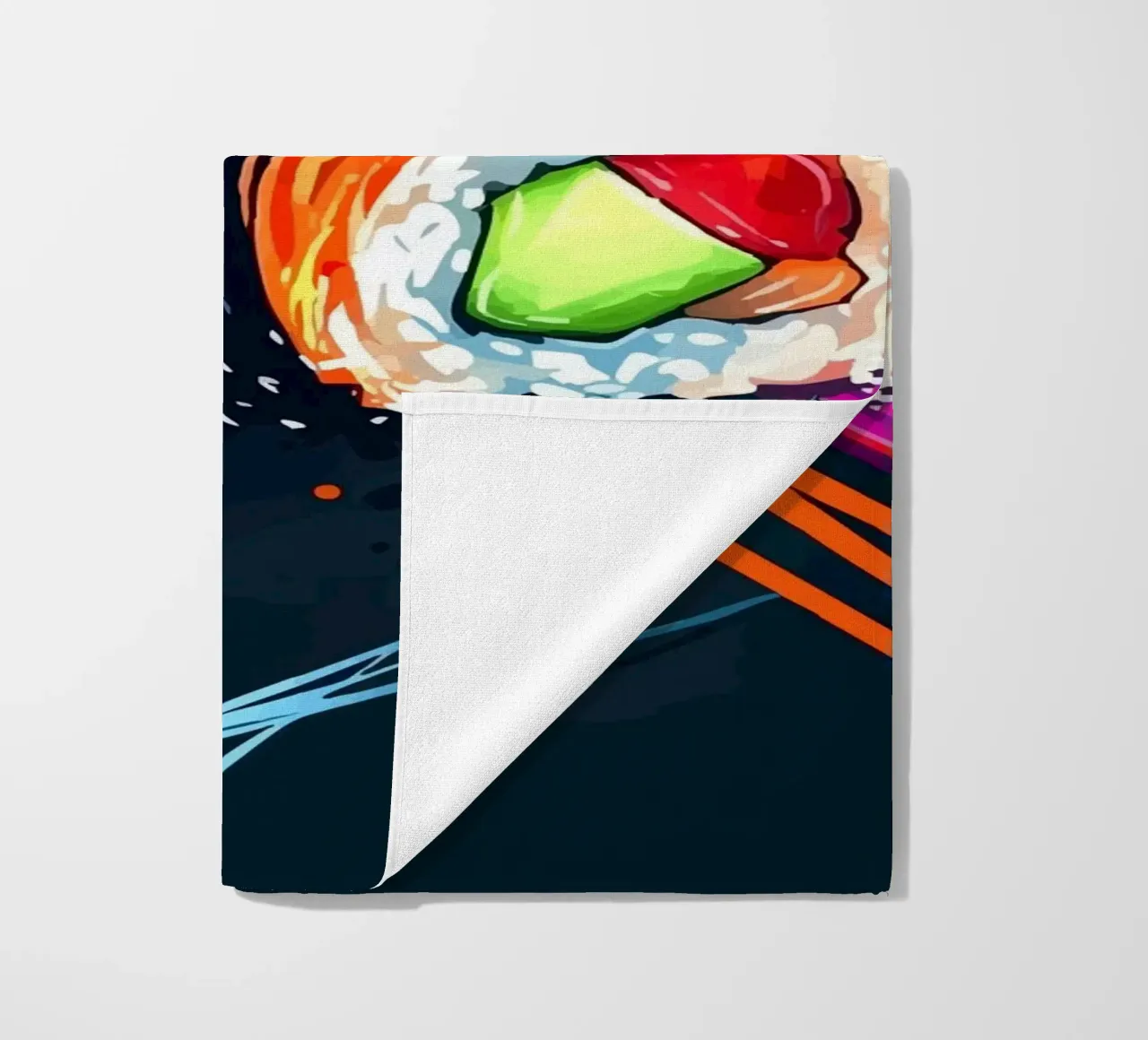 Rotoli di sushi dinamici con colori al neon telo mare da pixelbull - medieval art and more