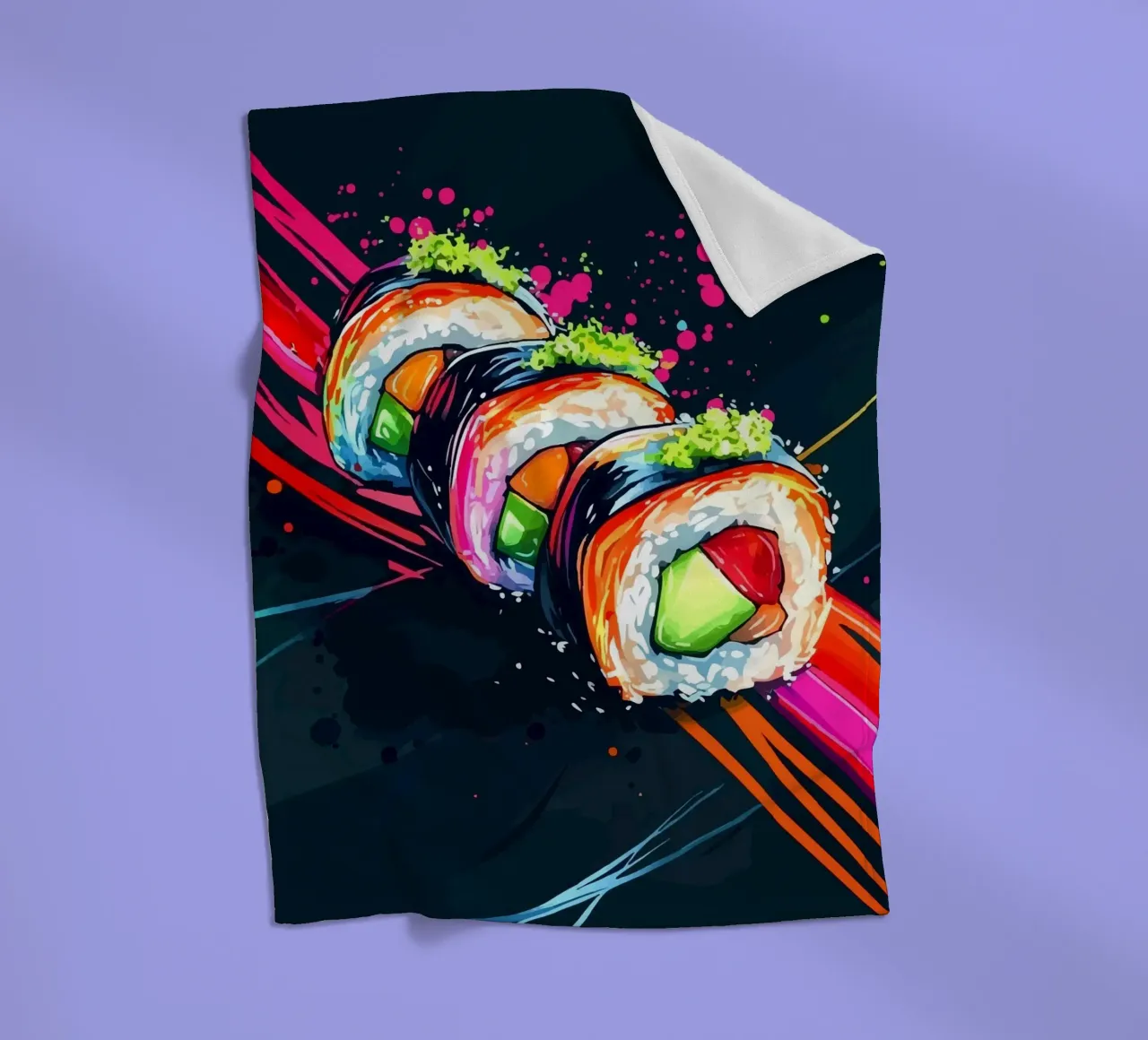 Rotoli di sushi dinamici con colori al neon coperta in pile da pixelbull - medieval art and more
