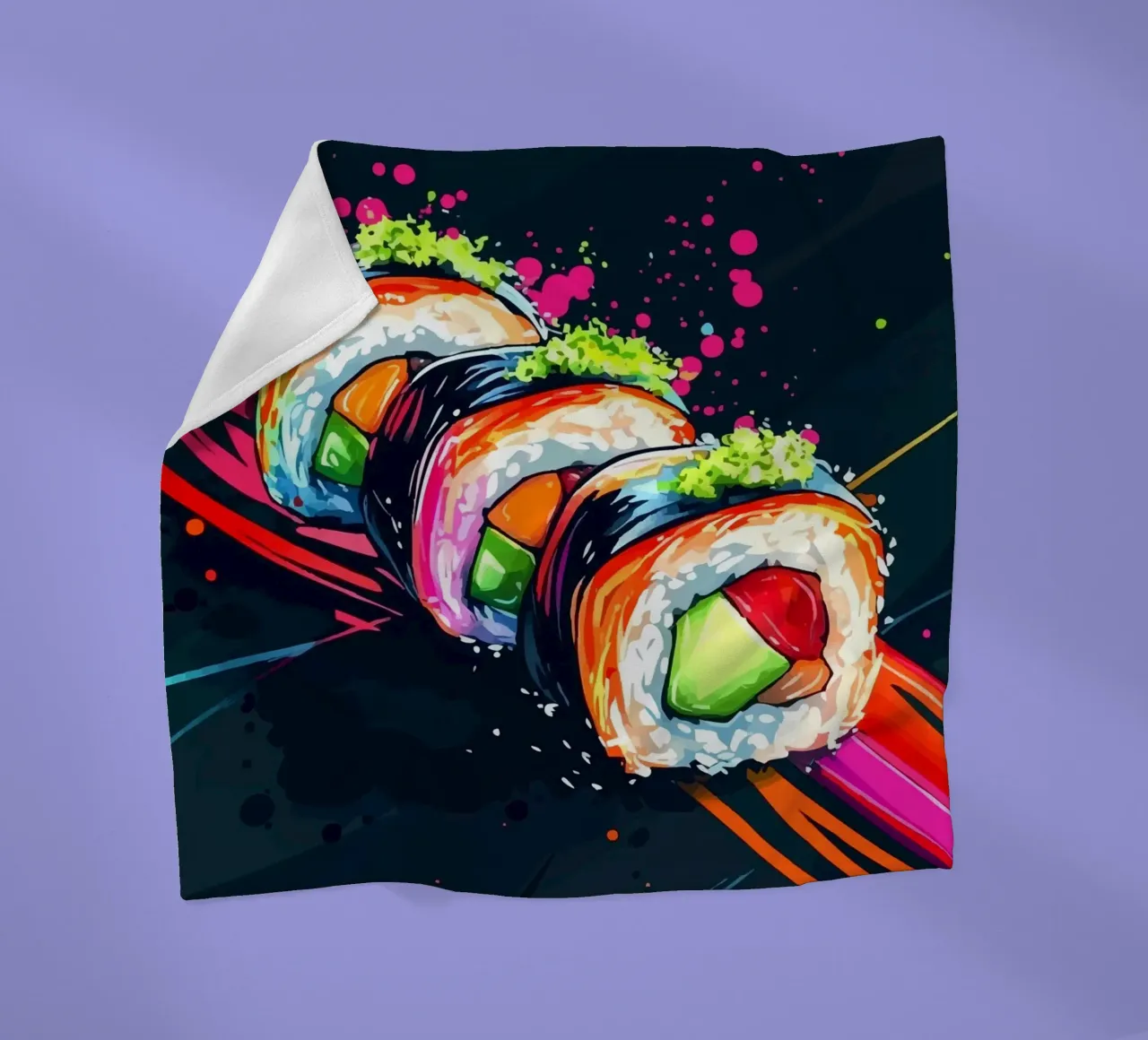 Rotoli di sushi dinamici con colori al neon coperta in pile da pixelbull - medieval art and more