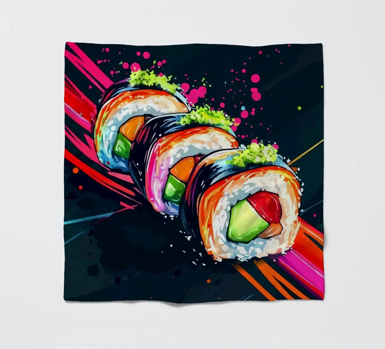 Rotoli di sushi dinamici con colori al neon coperta in pile da pixelbull - medieval art and more