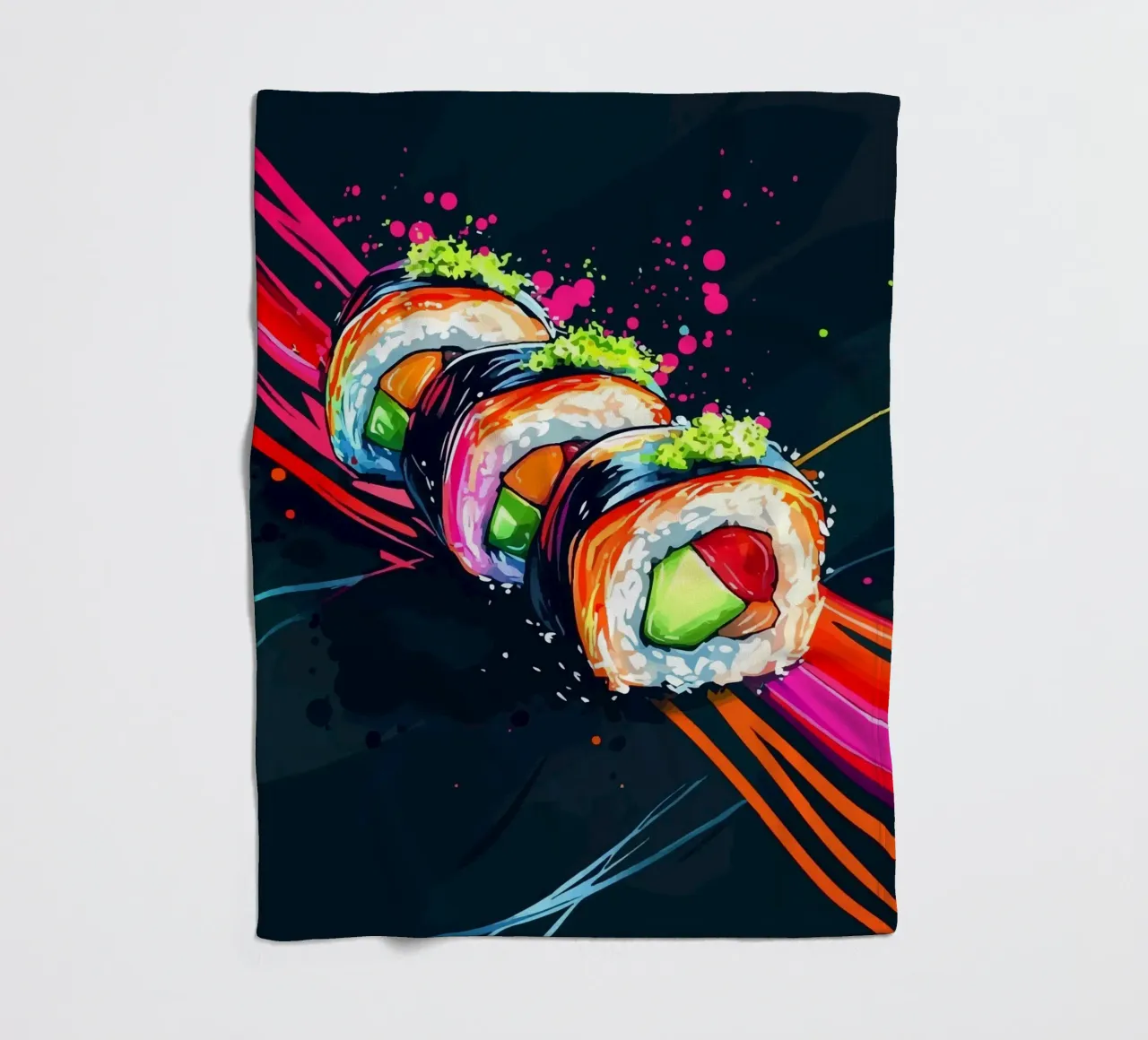Rotoli di sushi dinamici con colori al neon coperta in pile da pixelbull - medieval art and more