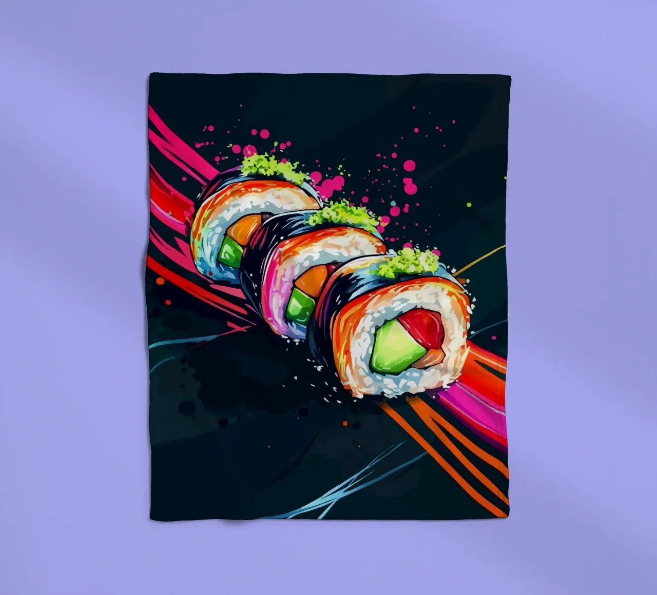 Rotoli di sushi dinamici con colori al neon coperta in pile da pixelbull - medieval art and more