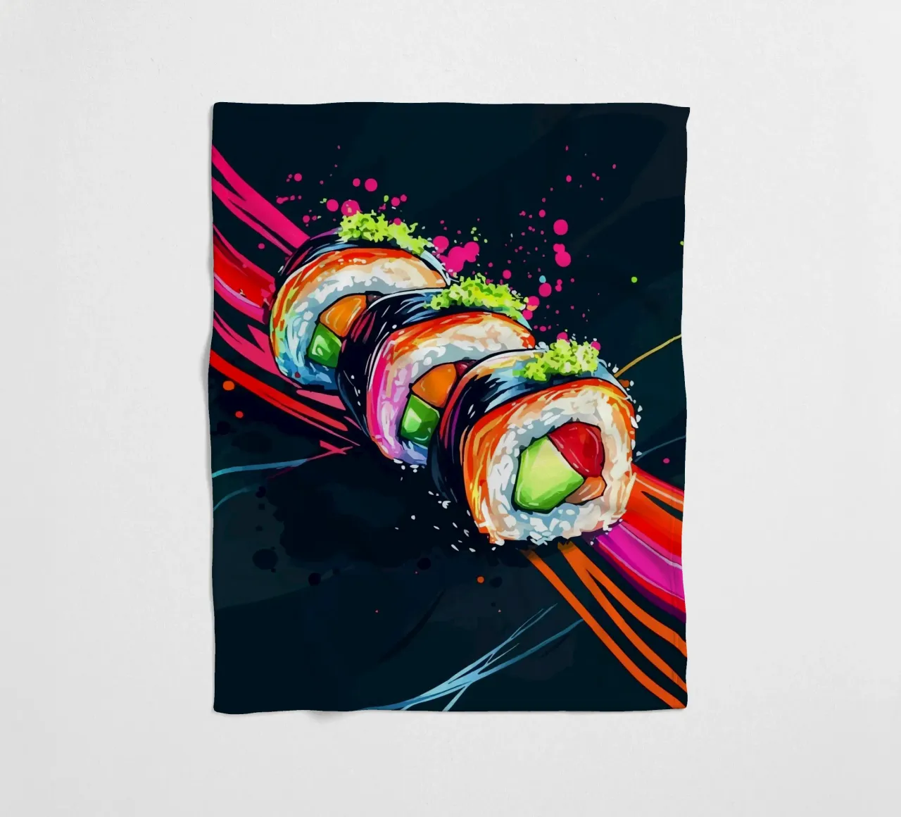 Rotoli di sushi dinamici con colori al neon coperta in pile da pixelbull - medieval art and more