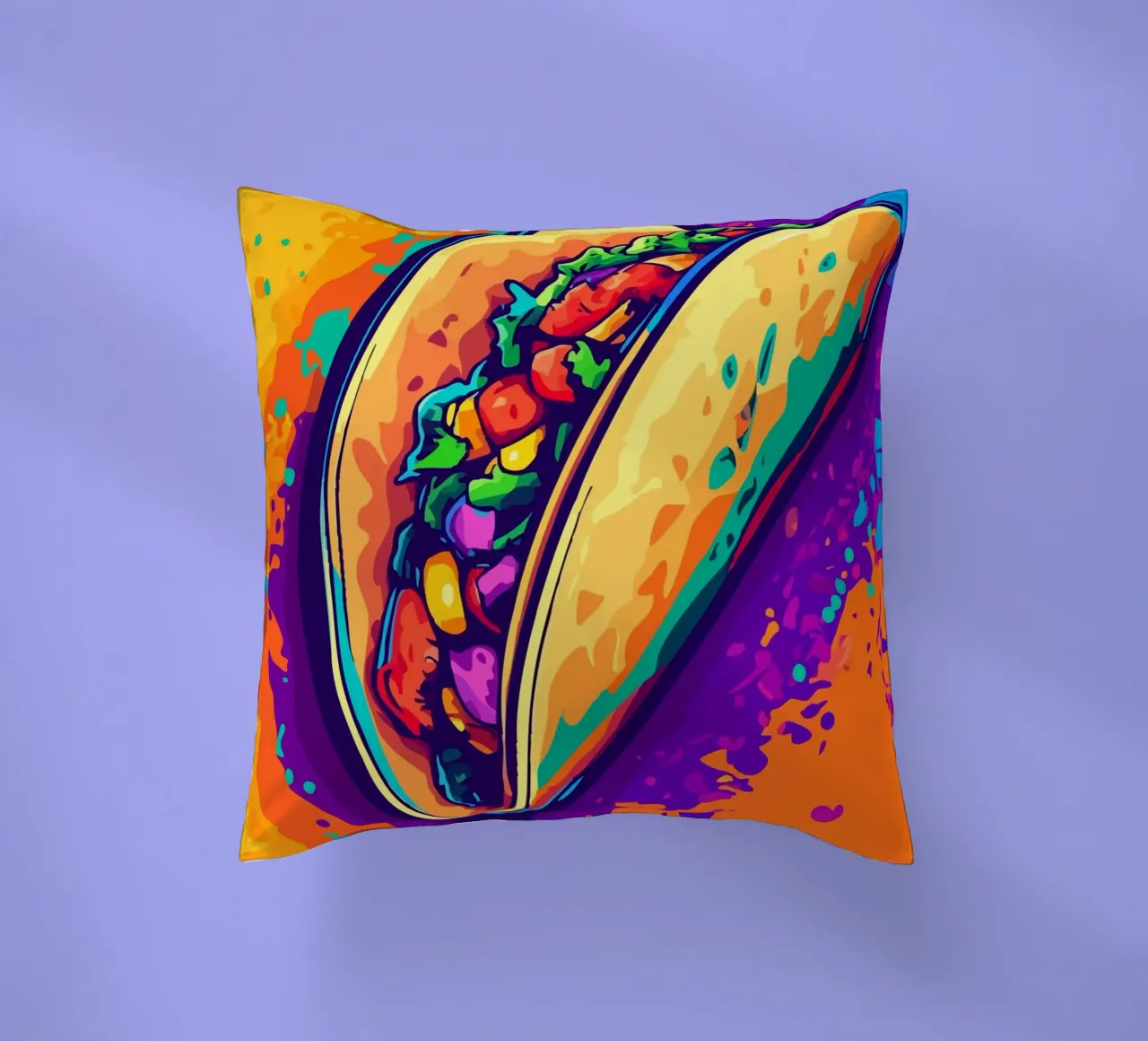 Taco su uno sfondo colorato con schizzi di vernice cuscino da pixelbull - medieval art and more