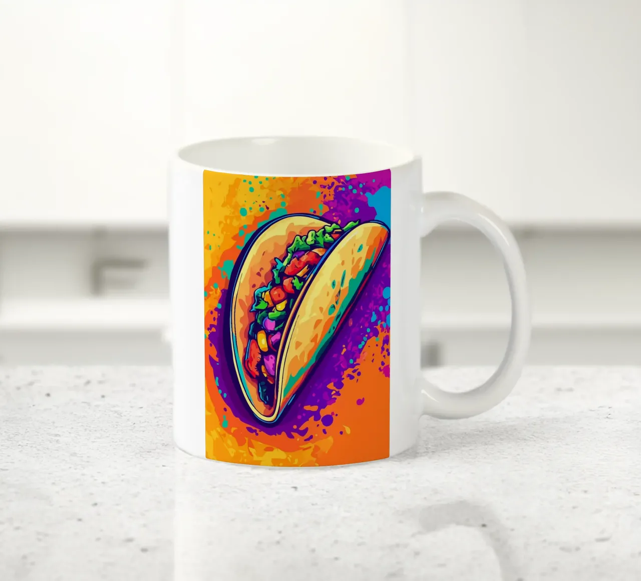 Taco su uno sfondo colorato con schizzi di vernice tazza in ceramica da pixelbull - medieval art and more