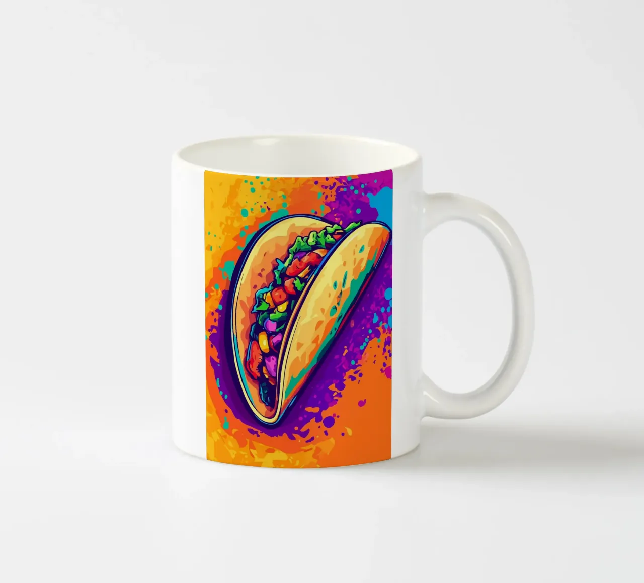 Taco su uno sfondo colorato con schizzi di vernice tazza in ceramica da pixelbull - medieval art and more