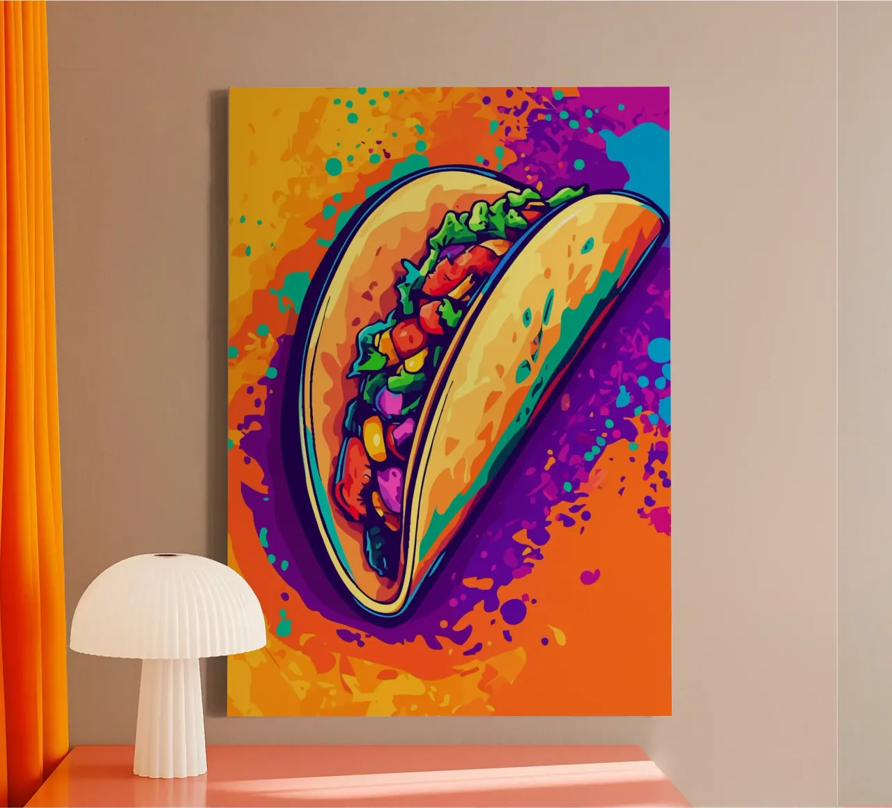Taco on a colourful splash of paint backdrop canvas by pixelbull - medieval art and more