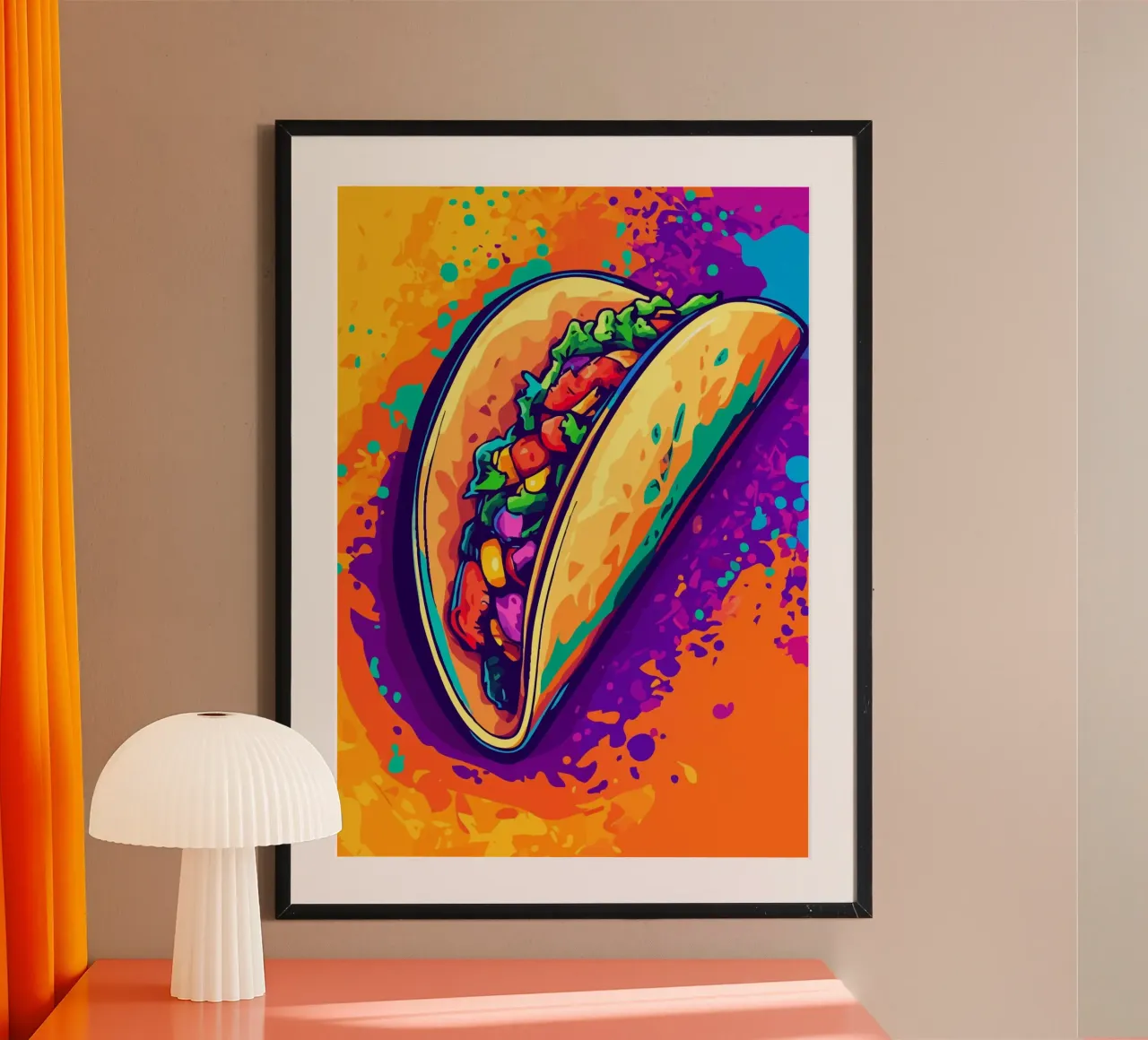 Taco on a colourful splash of paint backdrop hahnemühle by pixelbull - medieval art and more
