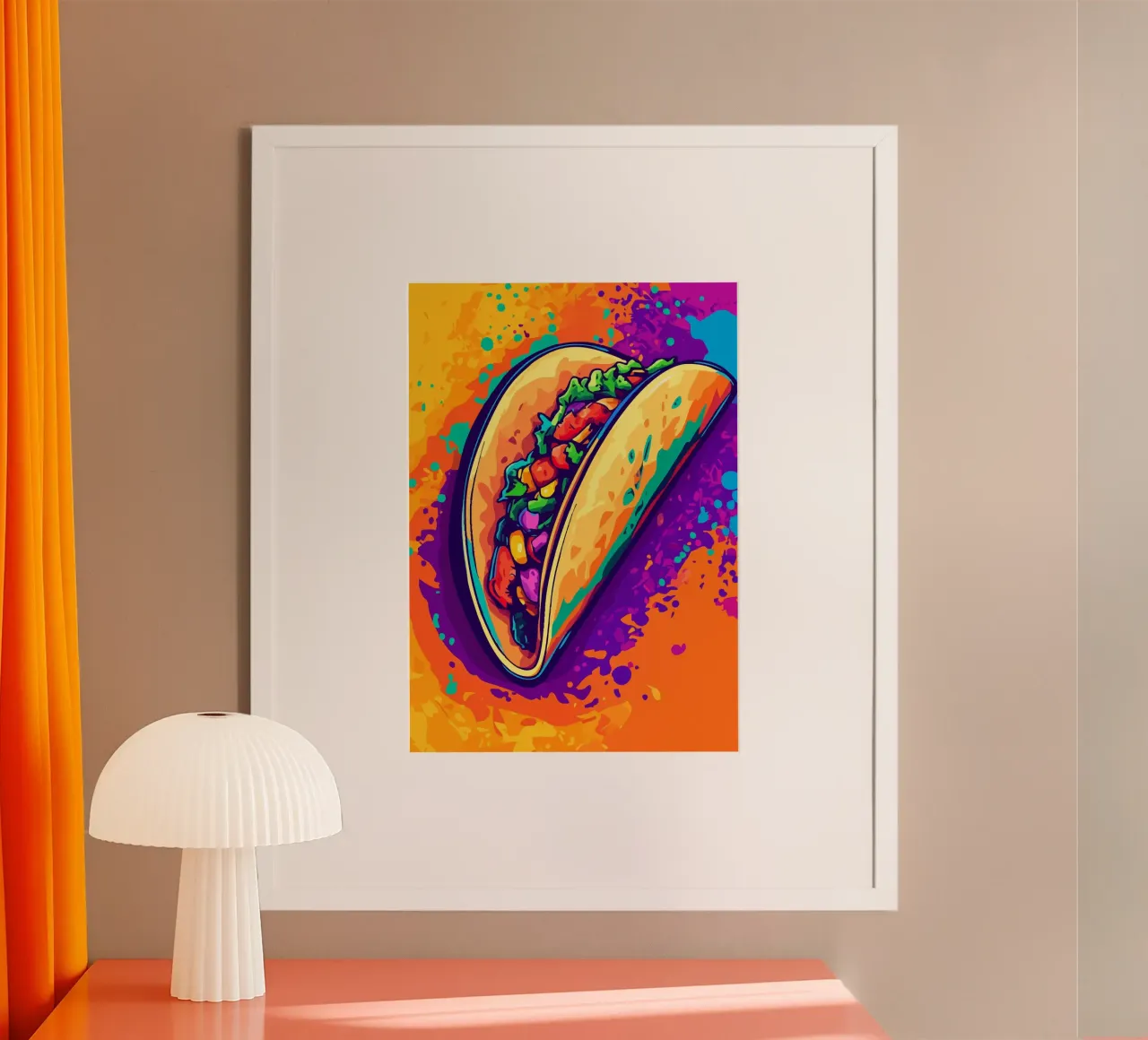 Taco on a colourful splash of paint backdrop hahnemühle by pixelbull - medieval art and more