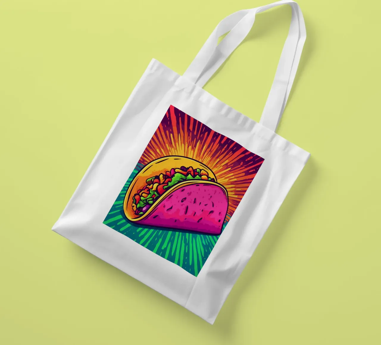 Colourful taco explosion with rays of sunshine tote bag by pixelbull - medieval art and more
