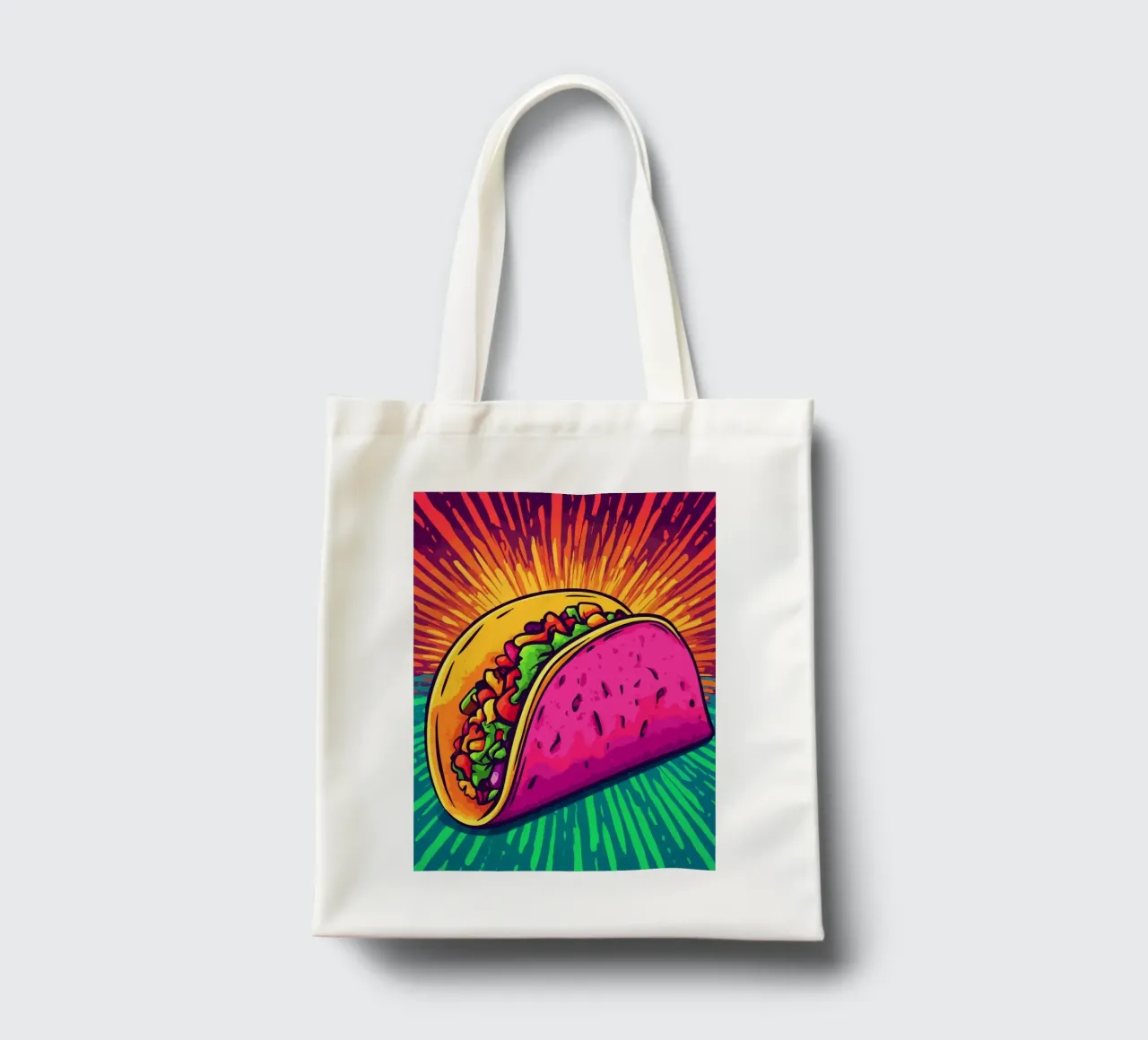 Colourful taco explosion with rays of sunshine tote bag by pixelbull - medieval art and more