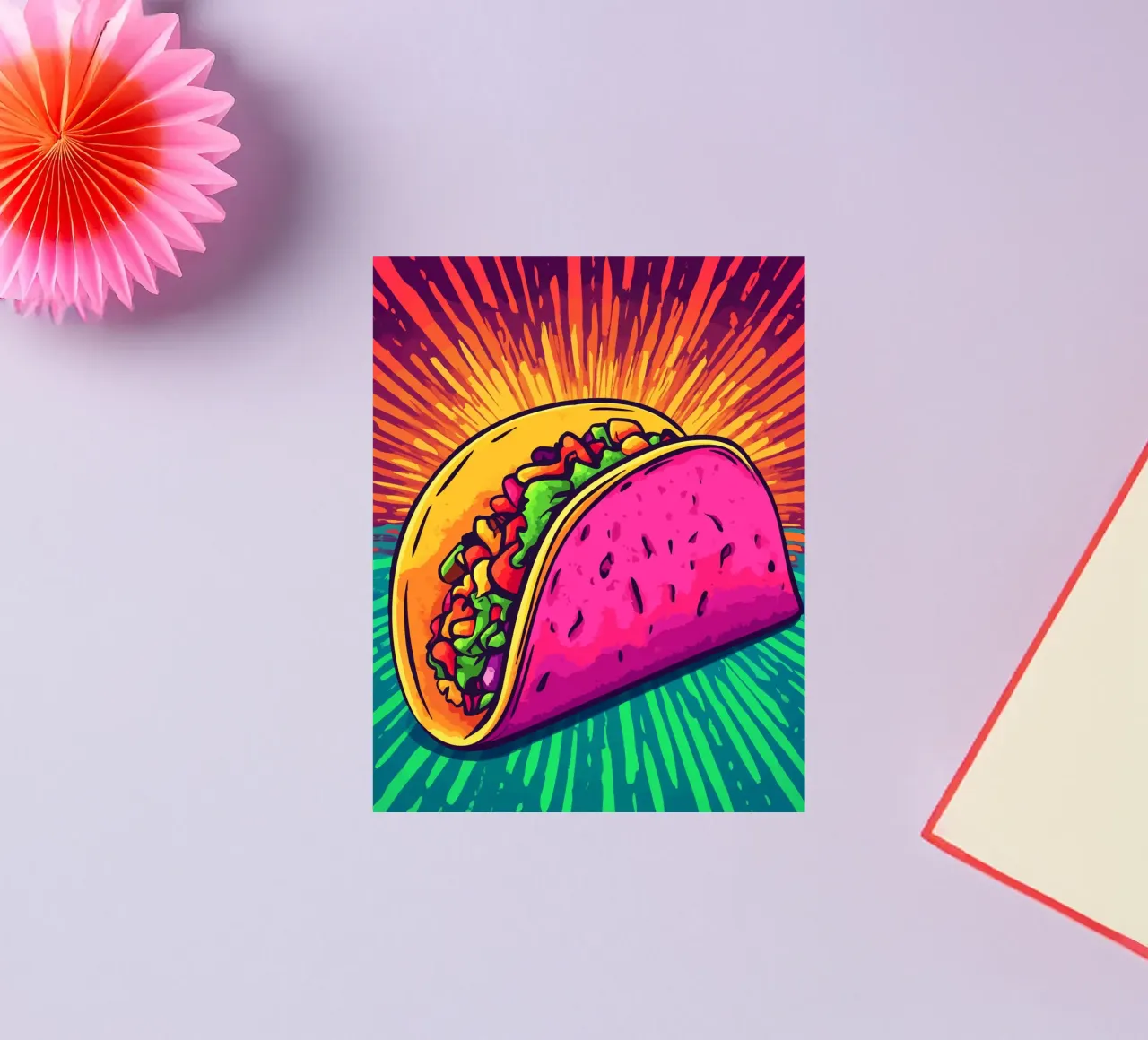 Colourful taco explosion with rays of sunshine sticker by pixelbull - medieval art and more
