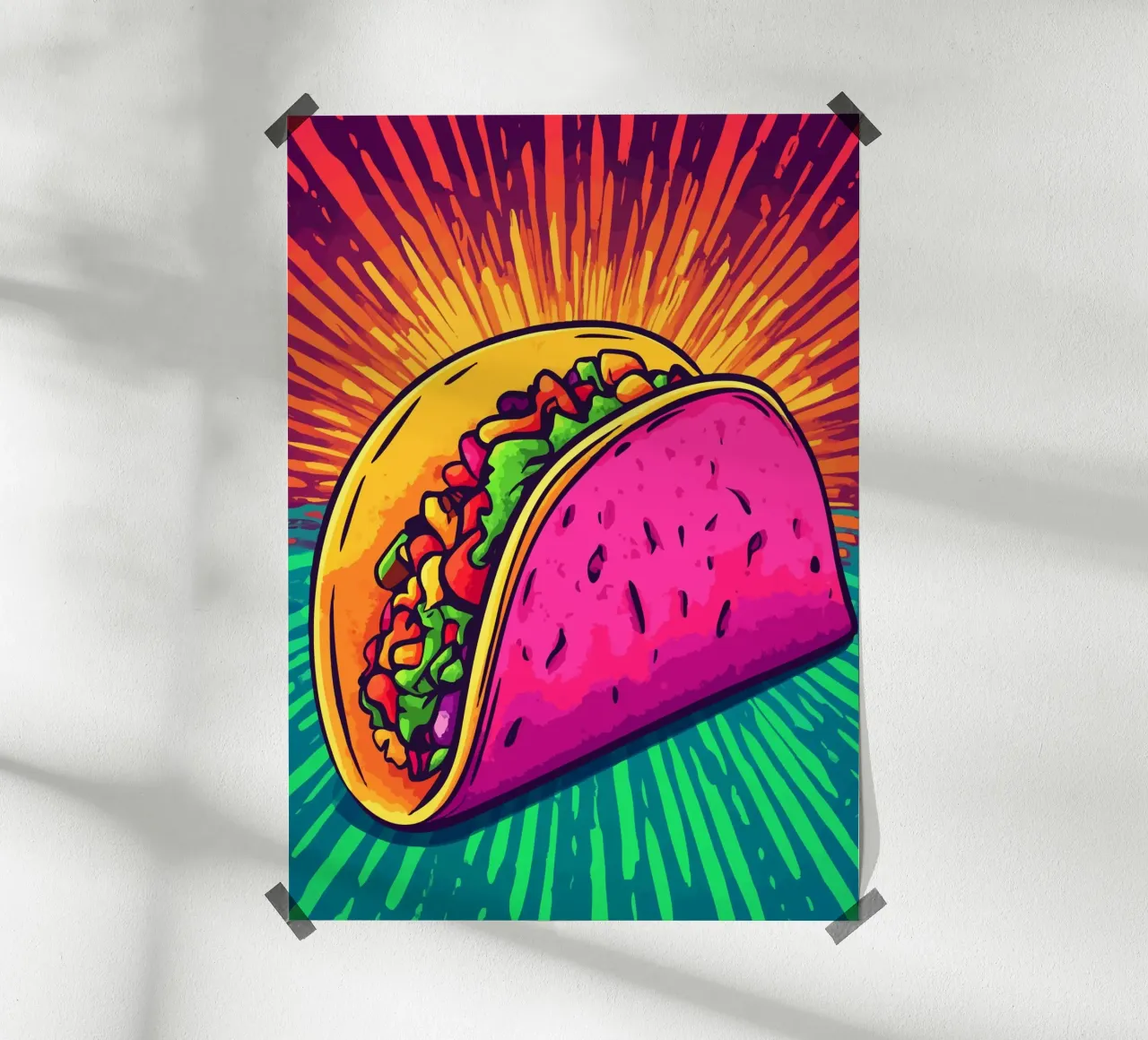 Esplosione di taco colorati con raggi di sole poster da pixelbull - medieval art and more