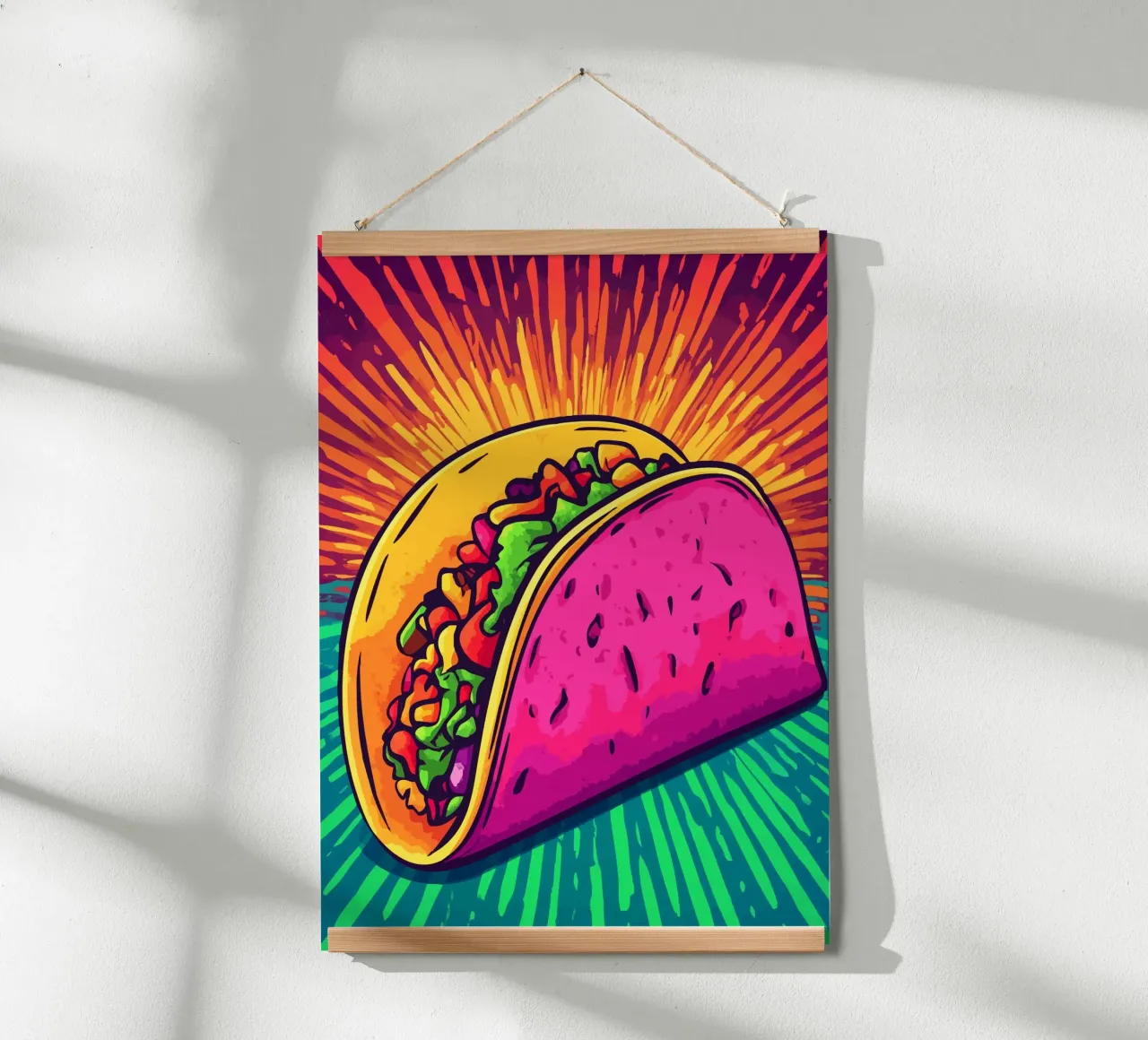 Esplosione di taco colorati con raggi di sole poster da pixelbull - medieval art and more