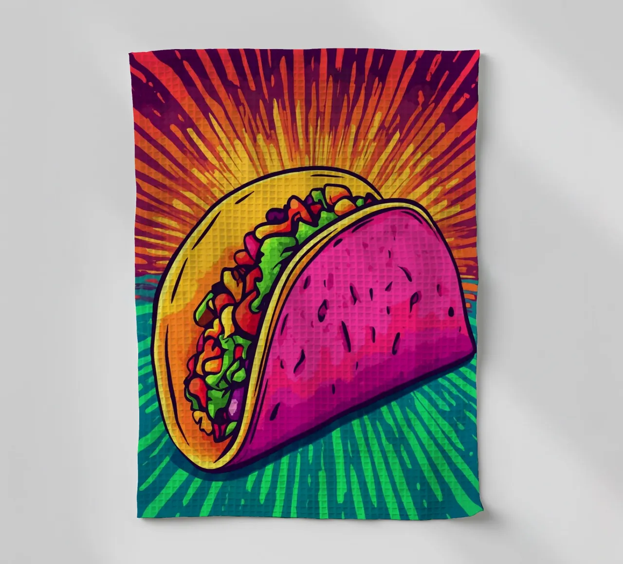 Esplosione di taco colorati con raggi di sole canovaccio da cucina da pixelbull - medieval art and more