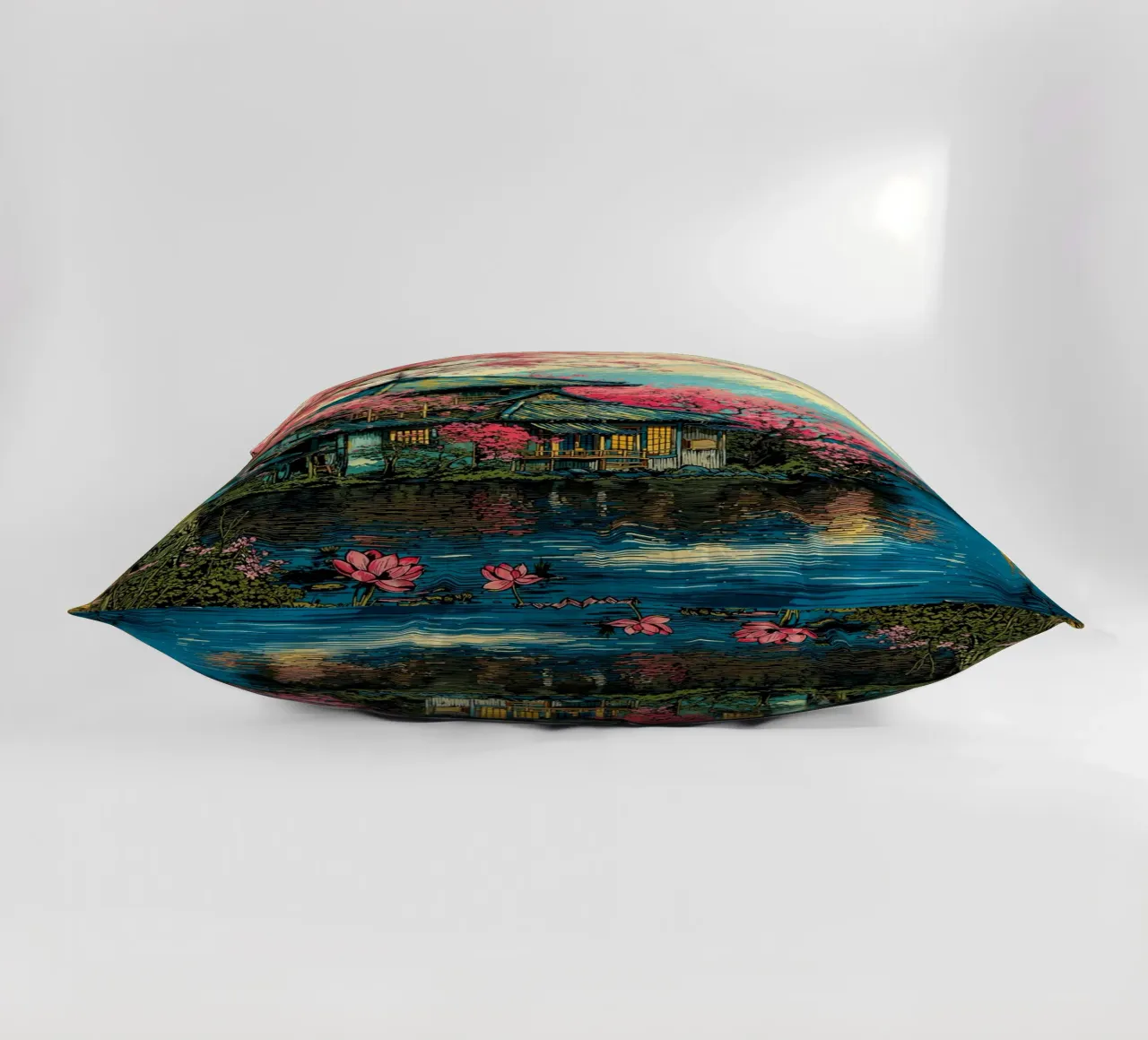 Fuji’s Sacred Bloom Retro Art cuscino da Pixaverse