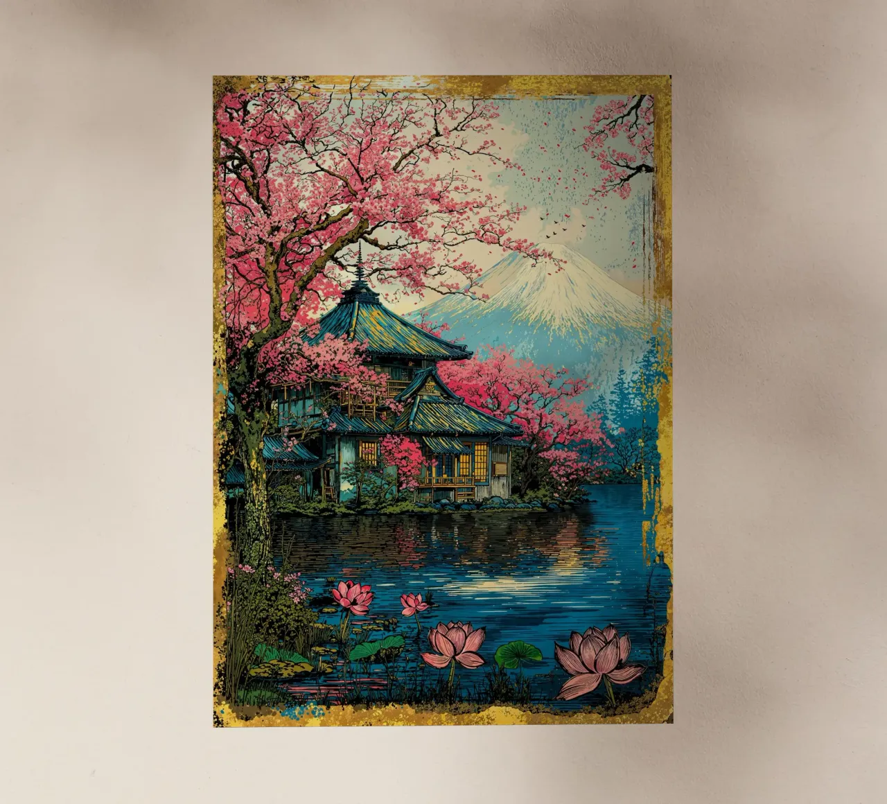 Fuji’s Sacred Bloom Retro Art pellicola backlit da Pixaverse
