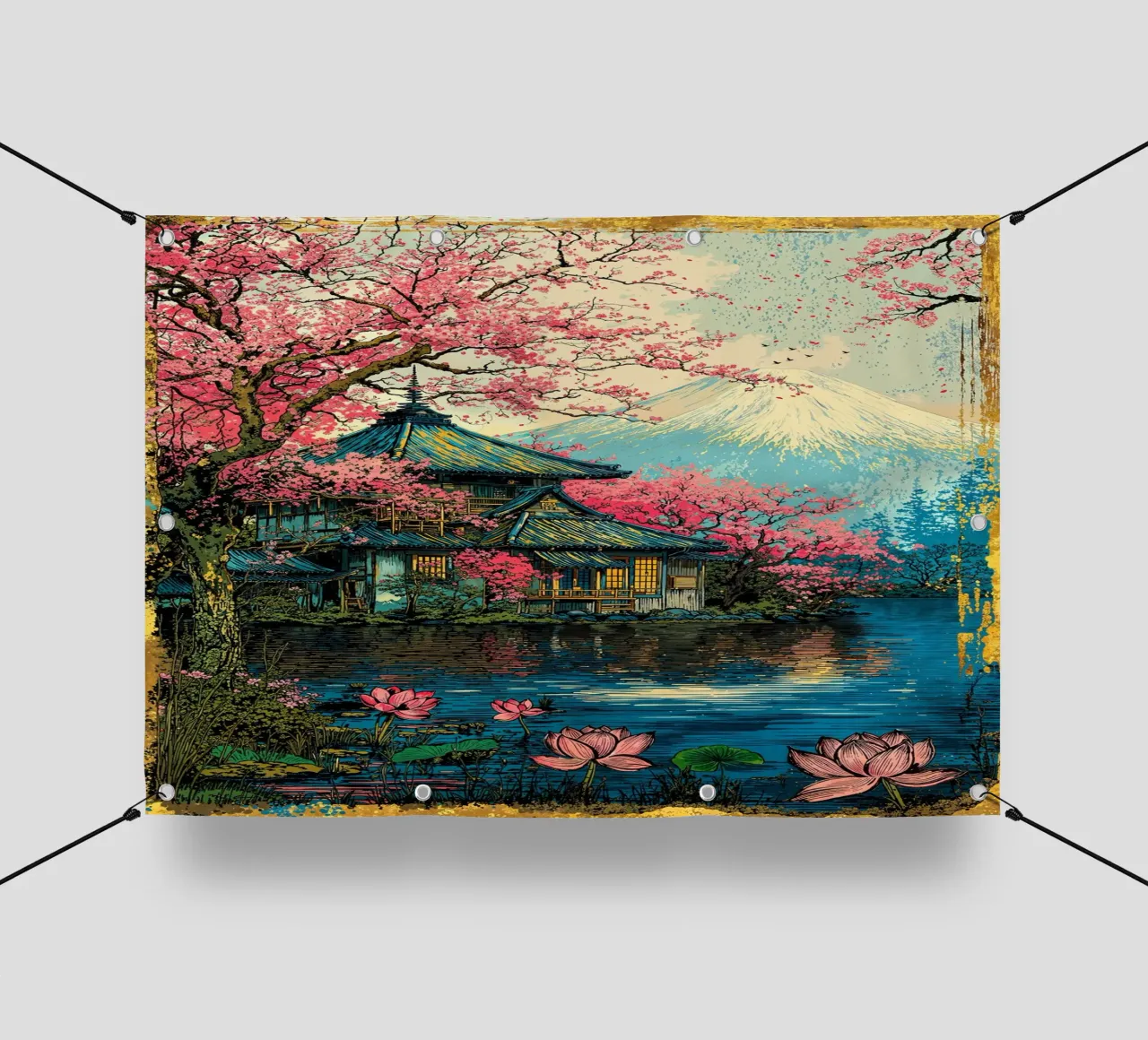 Fuji’s Sacred Bloom Retro Art telo in pvc da Pixaverse
