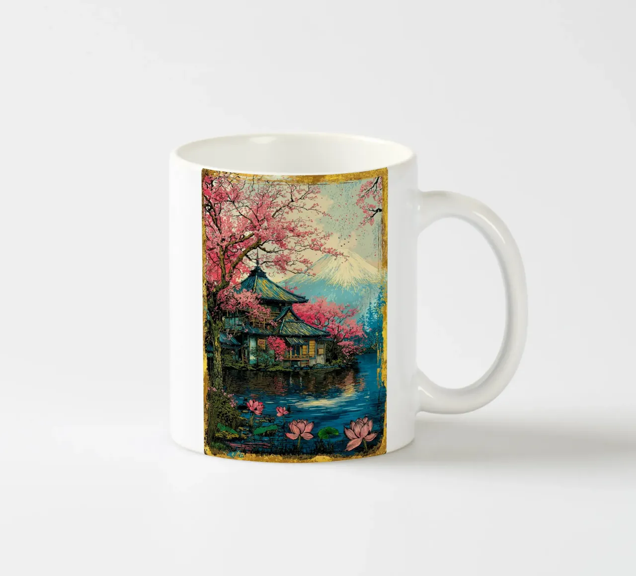 Fuji’s Sacred Bloom Retro Art tazza in ceramica da Pixaverse