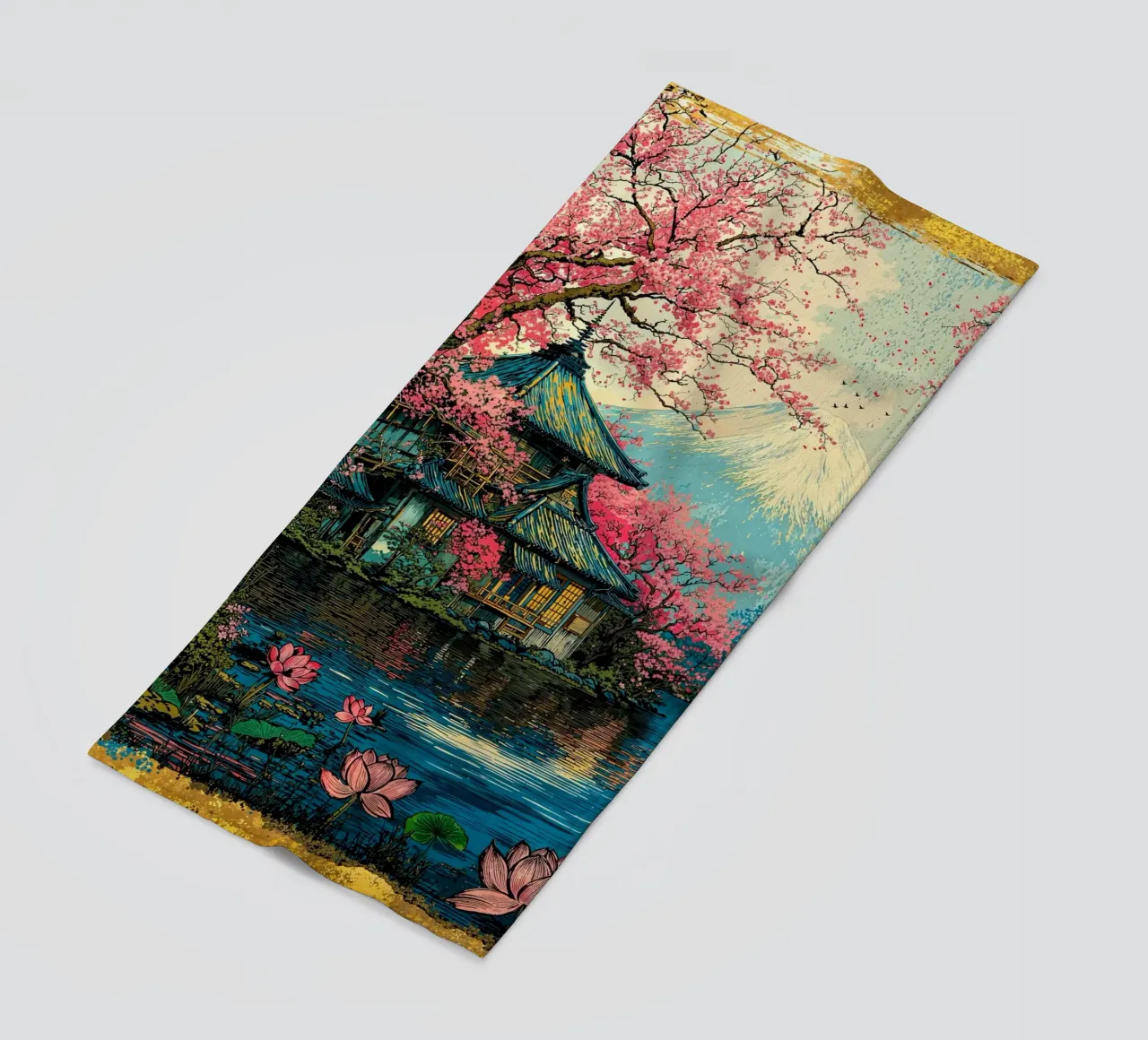 Fuji’s Sacred Bloom Retro Art telo mare da Pixaverse
