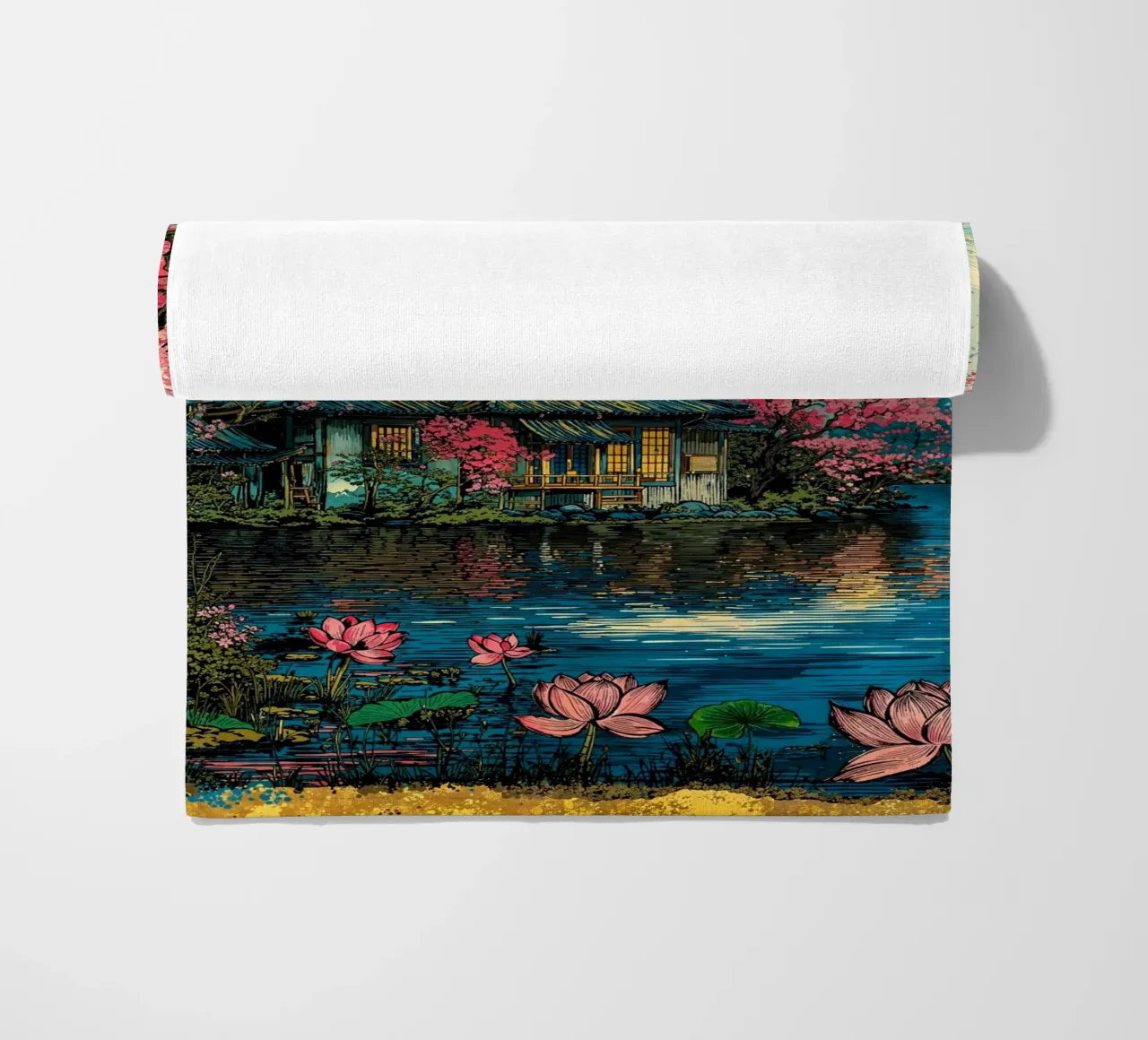 Fuji’s Sacred Bloom Retro Art telo mare da Pixaverse