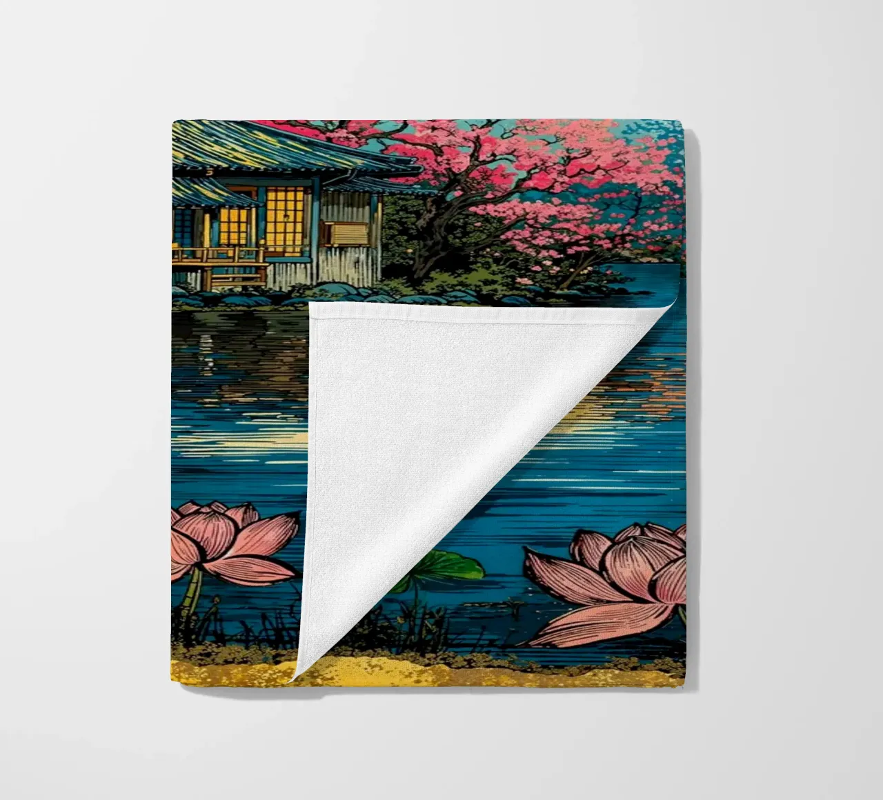 Fuji’s Sacred Bloom Retro Art telo mare da Pixaverse